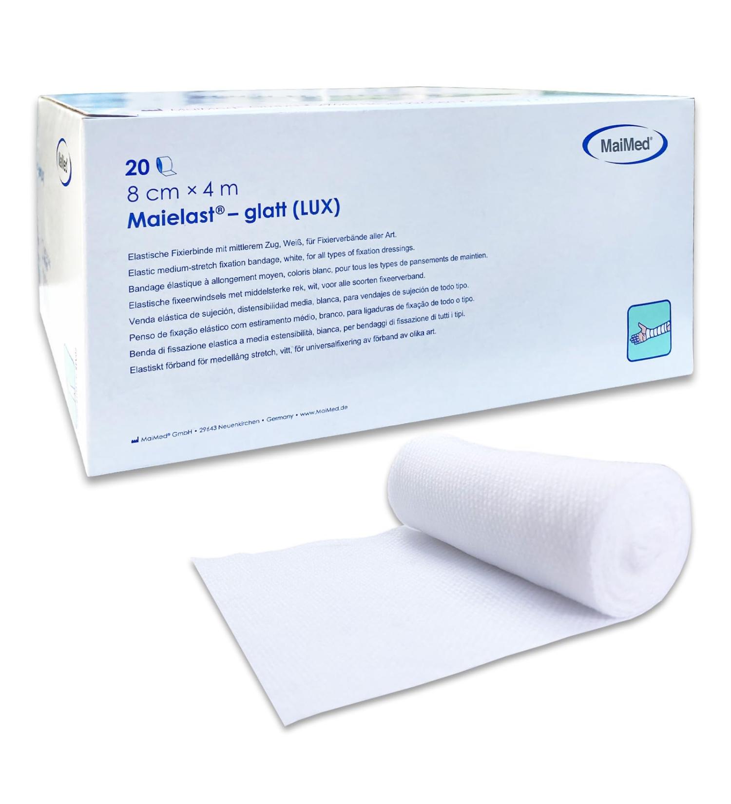 Gauze Bandages 8cm x 4m - 20 Elastic Fixation Bandages | Latex-Free 80% Stretchable Dressing Material | International Shipping Available - Buy Online on GoSupps.com