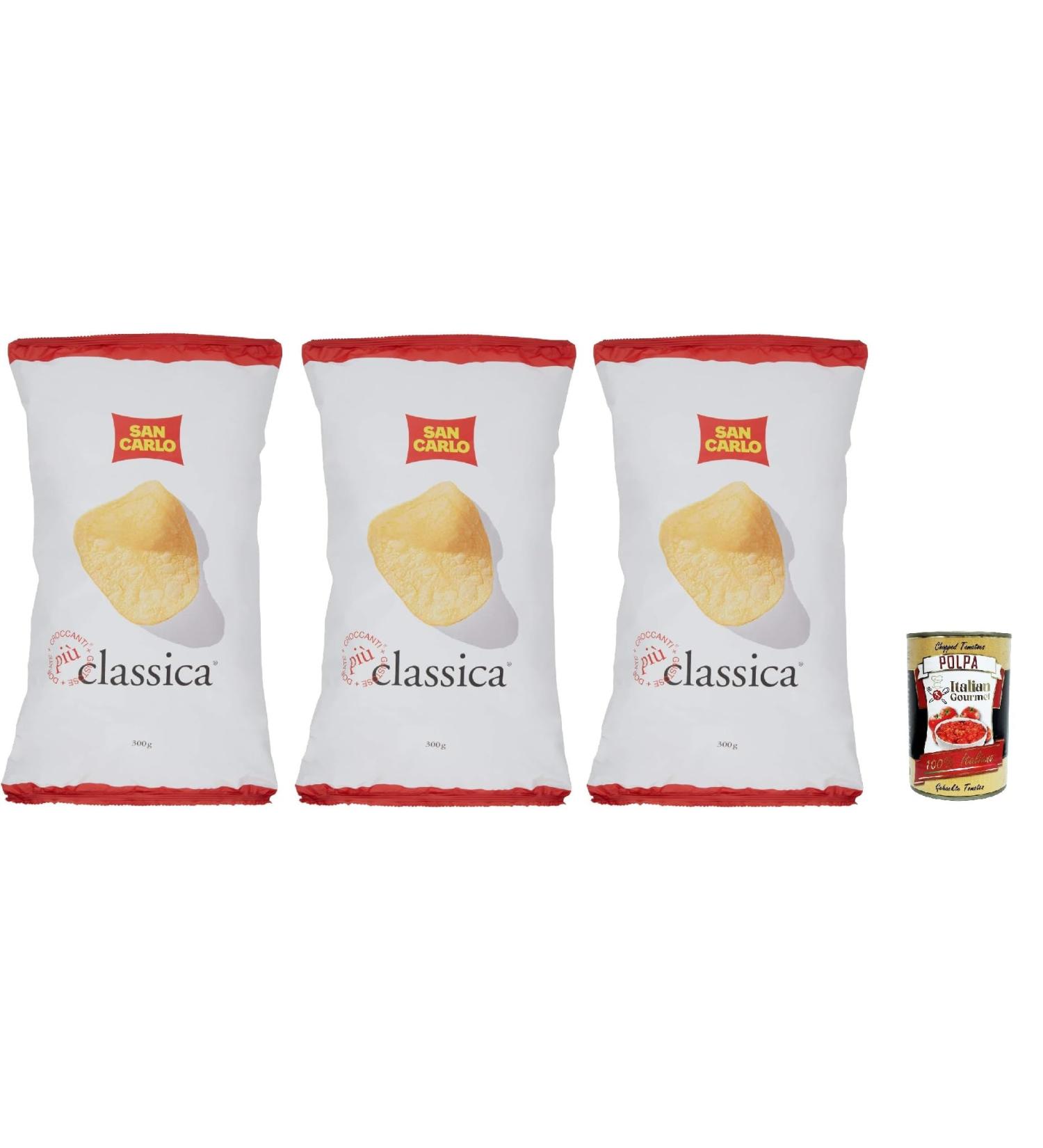 San Carlo Classica Lot of 3 salted potato chips 3 x 300 g + Gourmet Italian Pulp 400 g - Buy Online on GoSupps.com