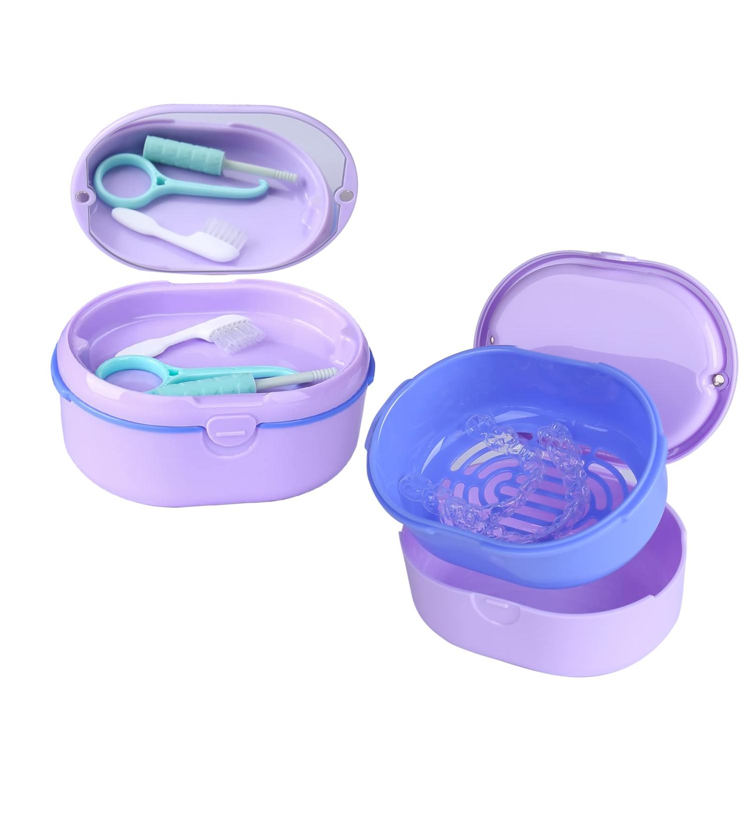 Denture Bath Case - Purple | Large Storage Container for Dentures, Retainers, Mouth Guards & Braces with Removal Tool - Buy Online on GoSupps.com