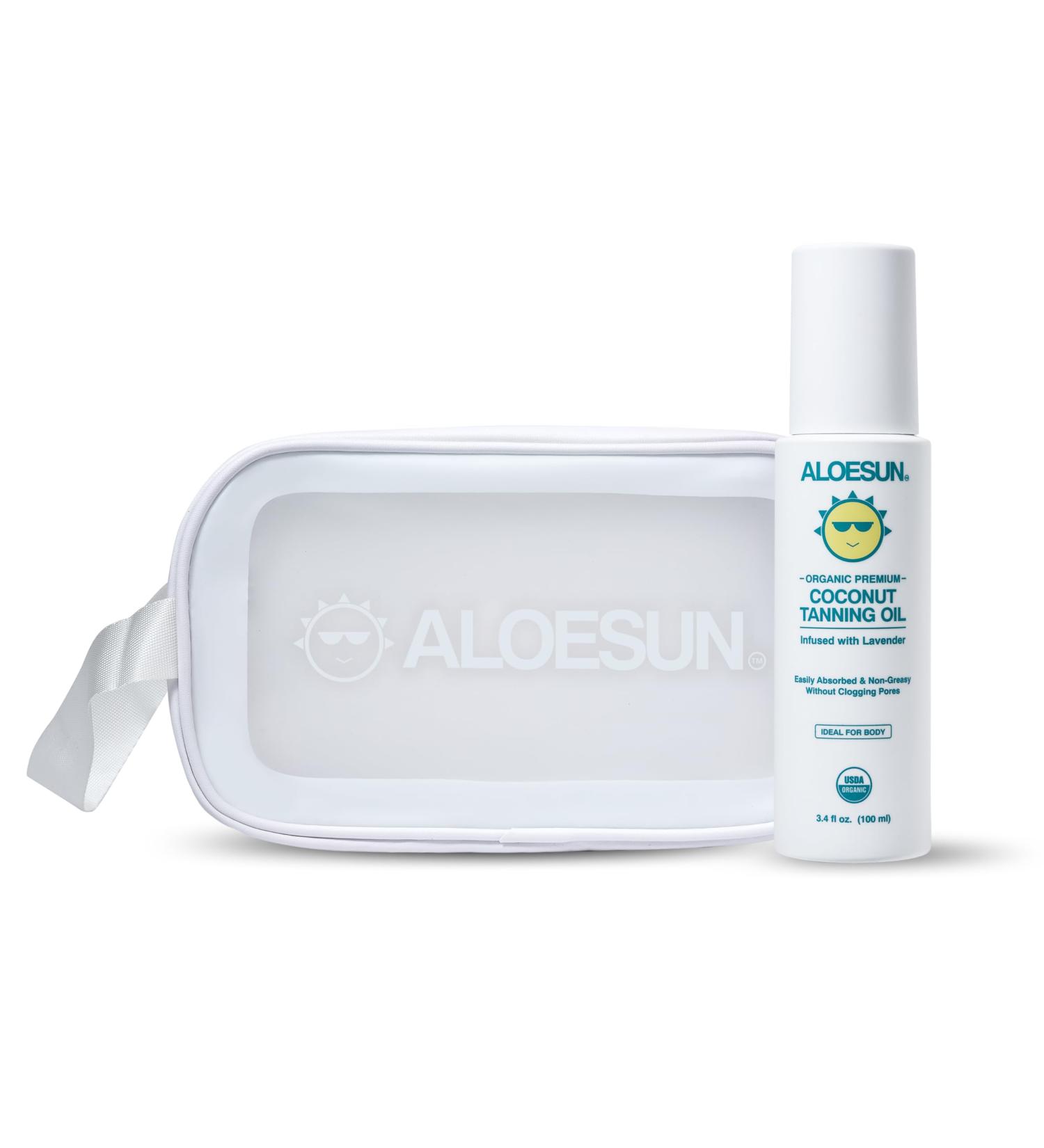 ALOESUN Organic Tanning Travel Size Bundle - Including Organic Coconut Tanning Oil and Beach Bag - Buy Online on GoSupps.com