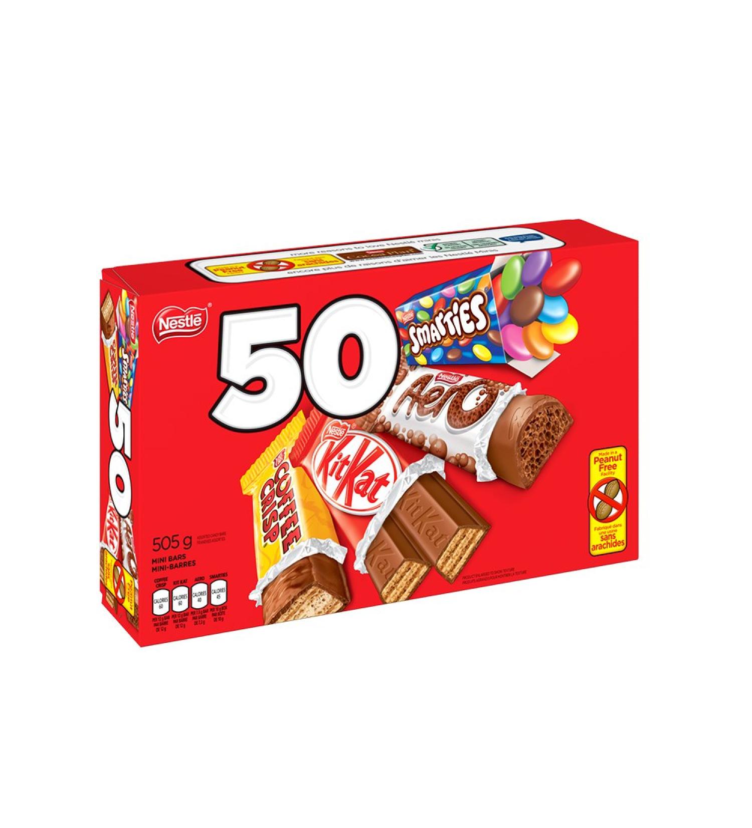 Nestle Mini Assorted Chocolate & Candy - KITKAT Coffee Crisp Aero Smarties - 505 g (Pack of 50 Mini Bars) Unflavored 50 Count (Pack of 1) - Buy Online on GoSupps.com