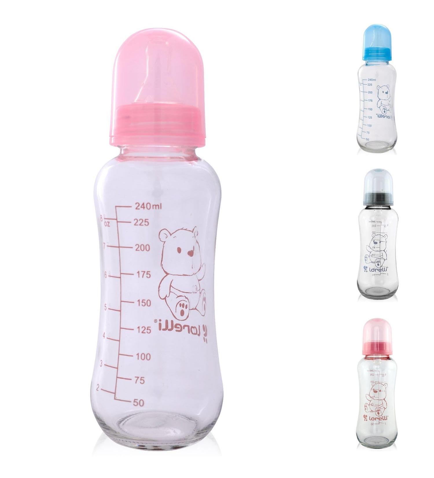 Lorelli Baby Glass Bottle 240 ml | Silicone Teat Lid for Newborns | Pink Color | International Shipping Available - Buy Online on GoSupps.com