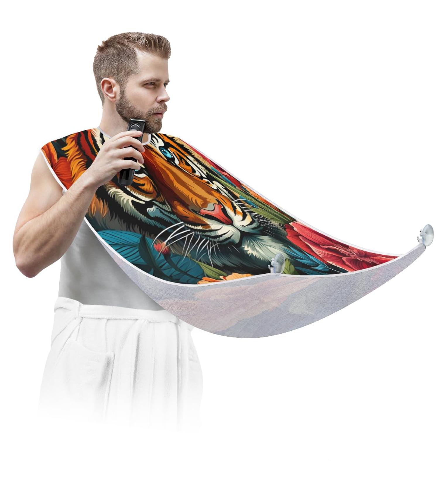 Flower Tiger Beard Bib Apron - Beard Hair Catcher for Men | Perfect Gift for Father's Day Anniversary & Christmas | Includes 2 Suction Cups - Buy Online on GoSupps.com