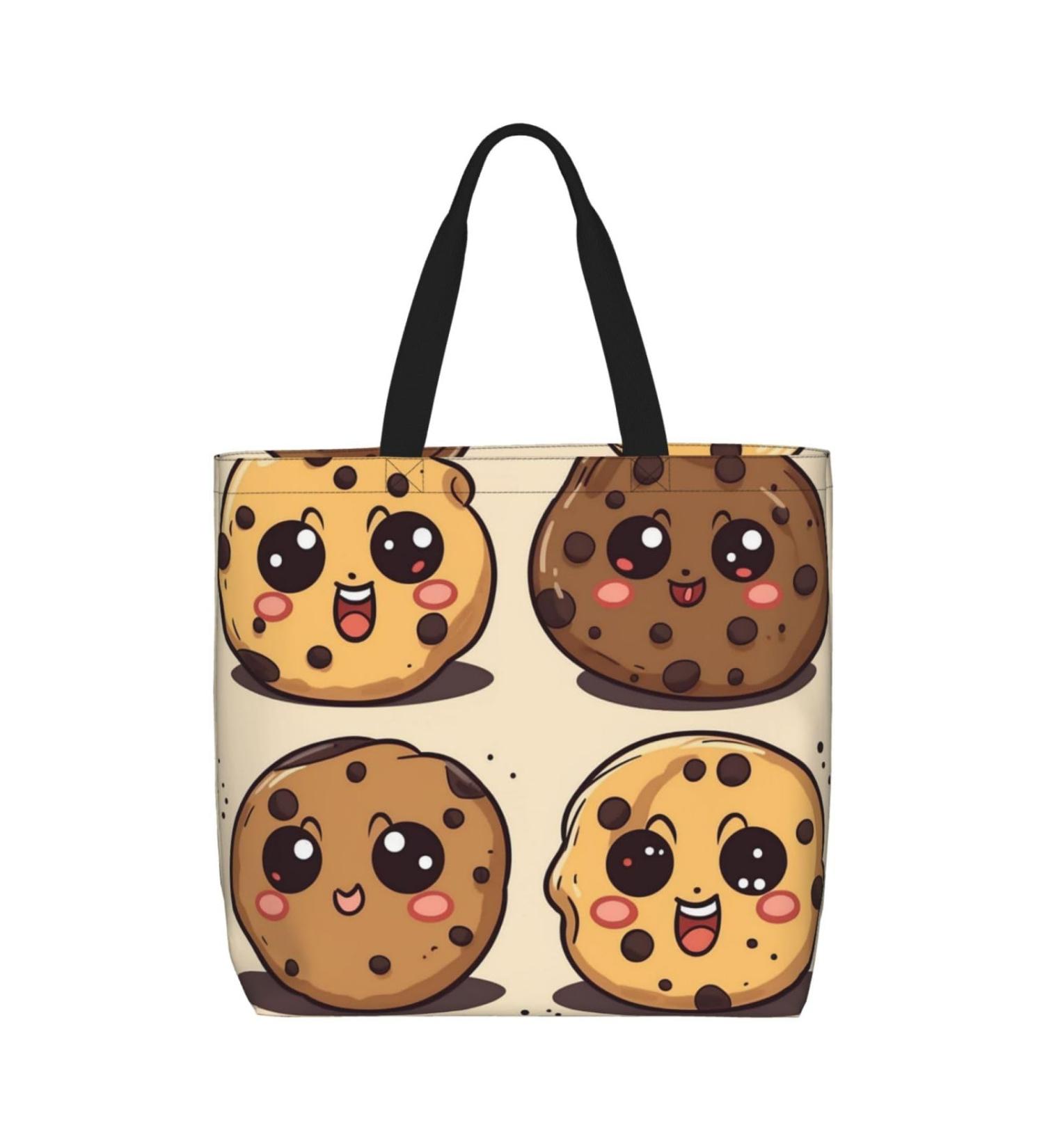 DEHIWI 3 Chocolate Chip Cookies With Different Expressions Tote Bag For Women Waterproof Casual Shoulder Bag With Zipper Grocery Handbags For Office Shopping Travel Black One Size - Buy Online on GoSupps.com