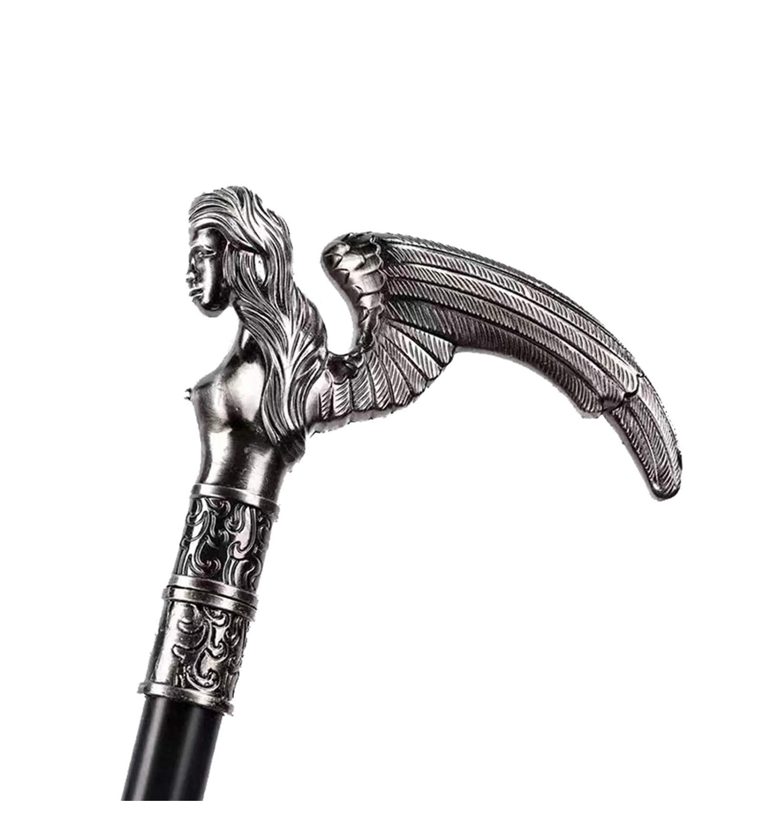 Walking Cane for Men - 92cm Gothic Aluminum Alloy Silver Angel Handle Cosplay Walking Stick Canes - Film and Television Props Canes Family - Buy Online on GoSupps.com