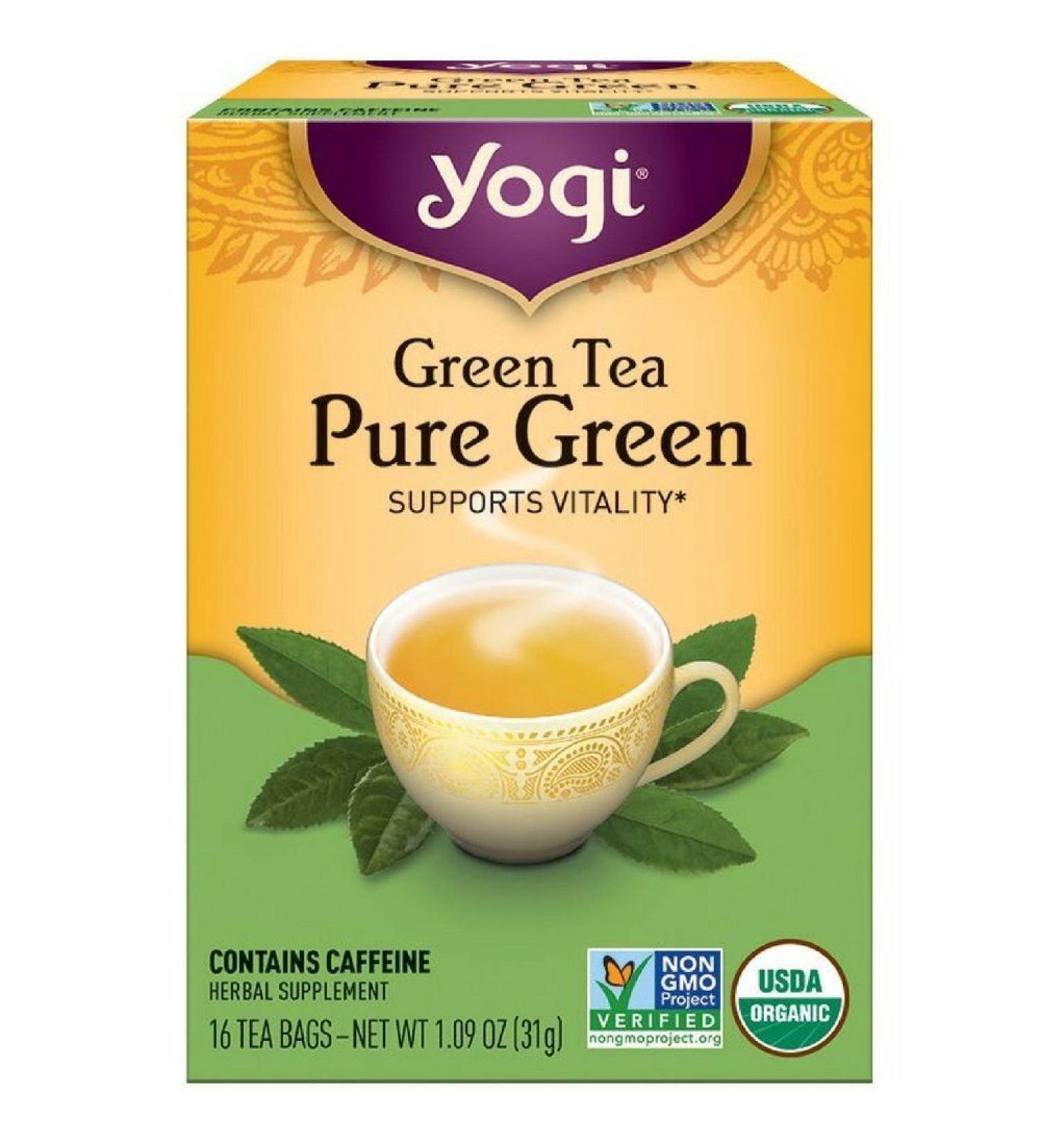 Pack of 1 x Yogi Tea Pure Green - Green Tea - Contains Caffeine - 16 Tea Bags