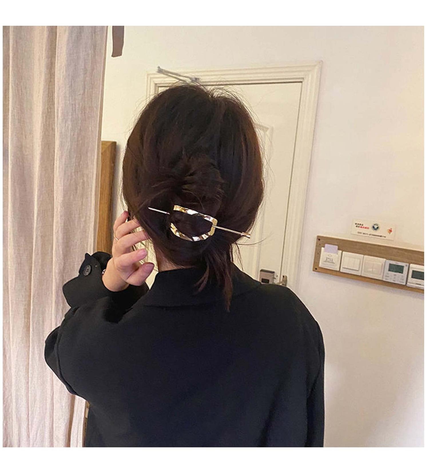 Dervivea Geometry Hair Stick Barrette Minimalist Oval Hair Cuff Hairpin Boho Oval Circle Hair Bun Pin Gold Ponytail Holder Hairpin Clips Decorative Hair Accessories for Women and Girl Headdress - Buy Online on GoSupps.com