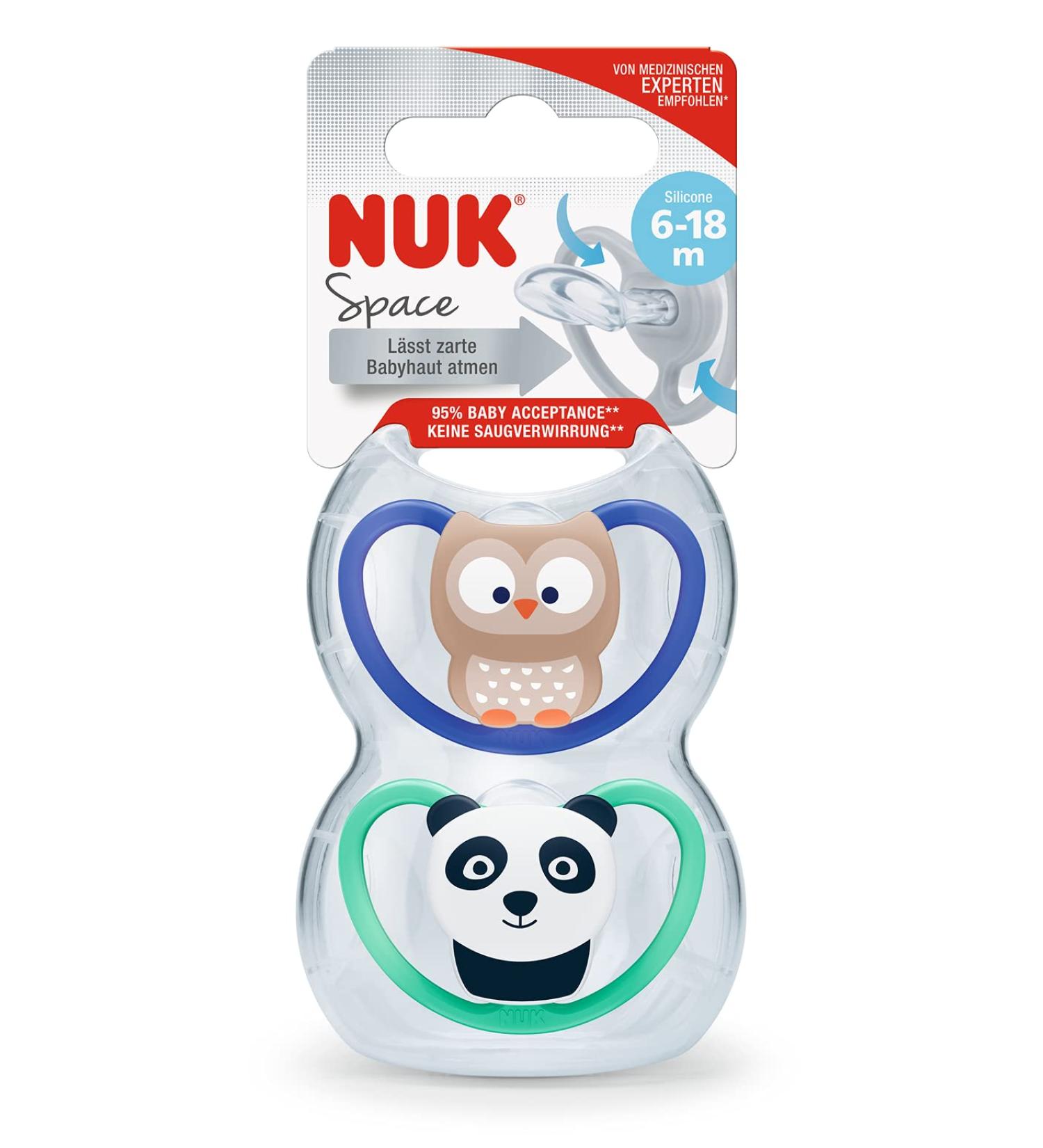 Nuk Space Baby Pacifier 6-18 Months | BPA-Free Silicone | Extra Ventilation | 2-Pack in Various Colors - Buy Online on GoSupps.com