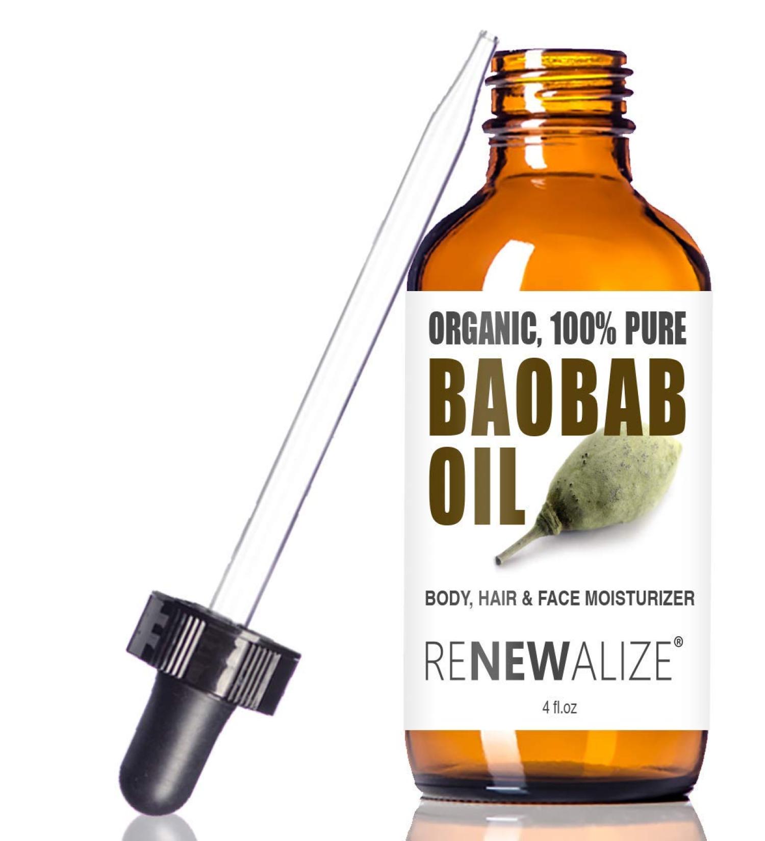 Renewalize Organic Baobab Oil 4 fl oz - 100% Pure Cold Pressed, Unrefined Moisturizer for Skin, Nails & Hair - Buy Online on GoSupps.com