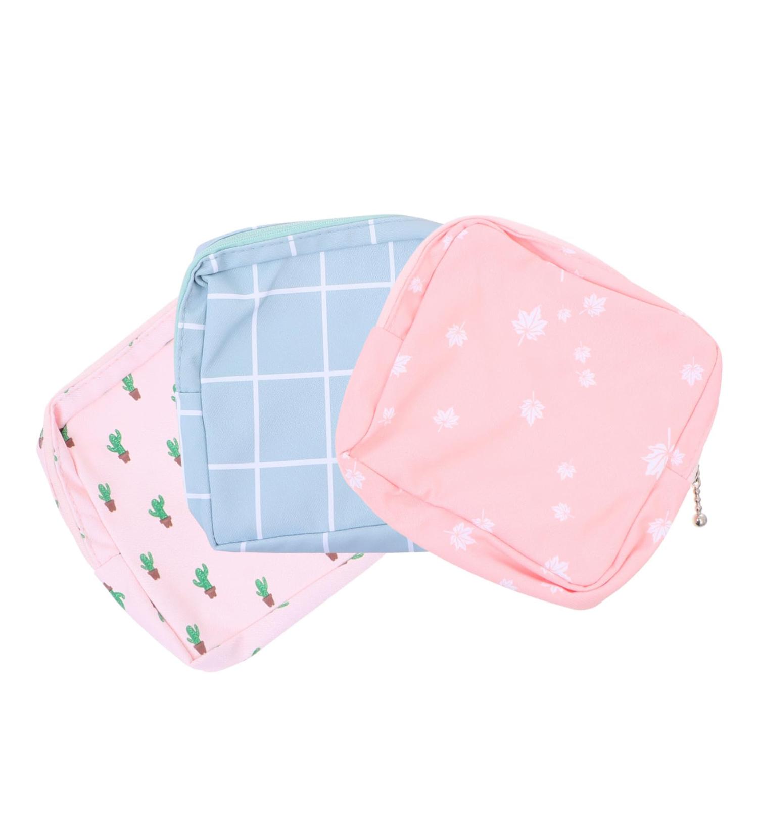 Healifty Aunt's Travel Wallet Organizer Bags - 3 Pcs Set | Cartoon Fashionable Storage Bag for Sanitary Napkins | Period Pad Pouch - Assorted Colors 13X13CM - Buy Online on GoSupps.com