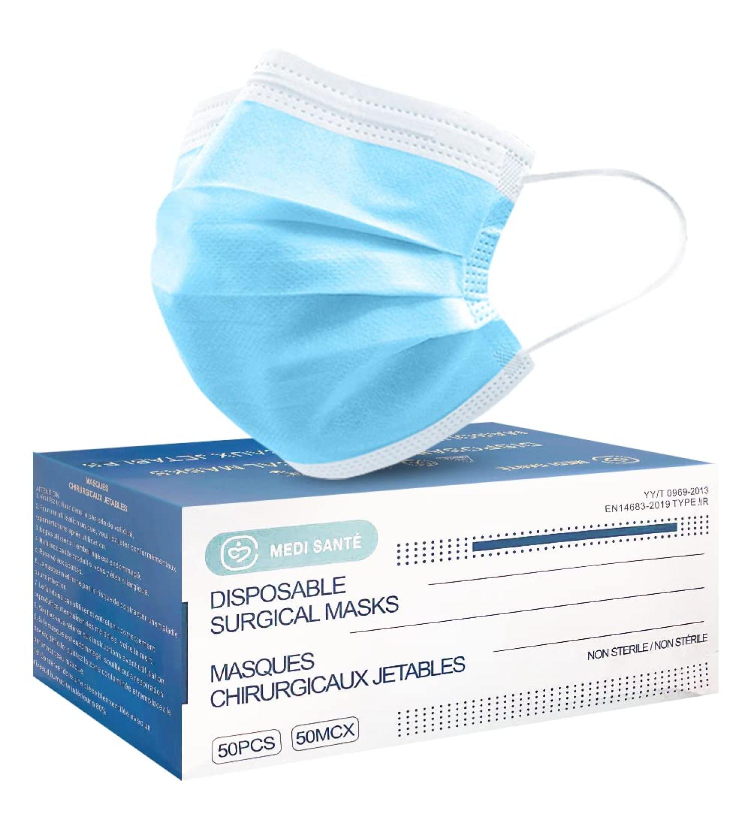 Medi Sant 51 x Type IIR Respirator Masks - EN14683 Medical Grade 3-Layer BFE 98% Disposable Mouth & Nose Protection - Buy Online Now! - Buy Online on GoSupps.com