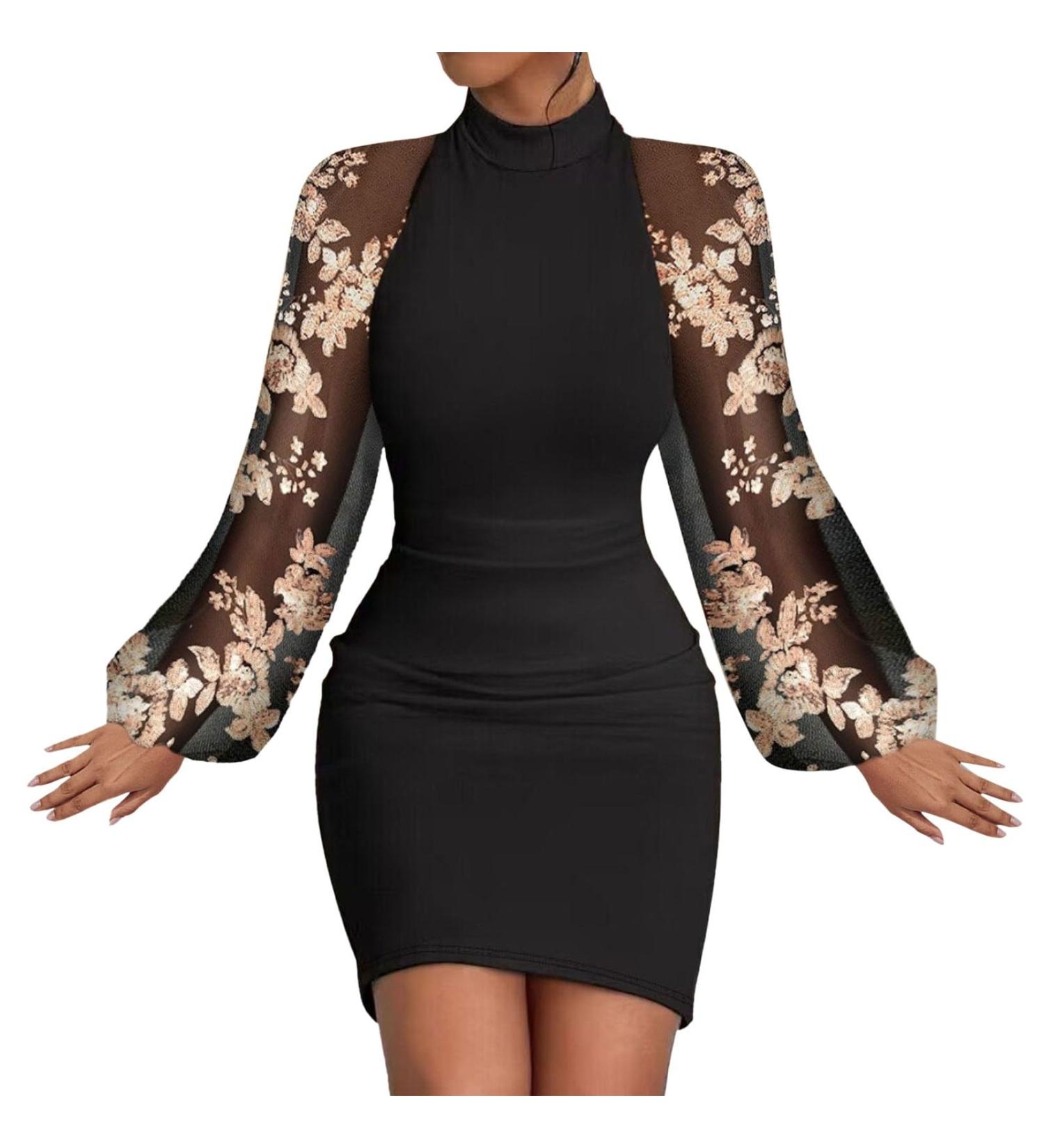HANXIULIN Women's Beige V Neck Party Dress - Long Sleeve Mini Glitter Cocktail Dress XXL | Elegant & Sexy Bodycon Styles for International Shipping - Buy Online on GoSupps.com