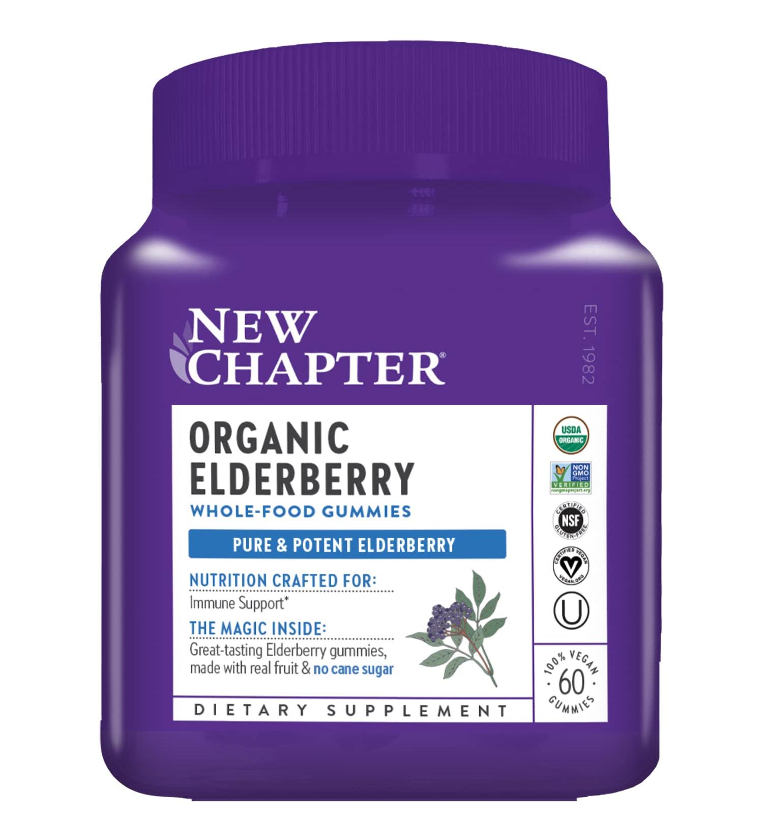 New Chapter Organic Elderberry Gummies - 60 Vegan Whole-Food Gummies for Immune Support - Buy Online on GoSupps.com