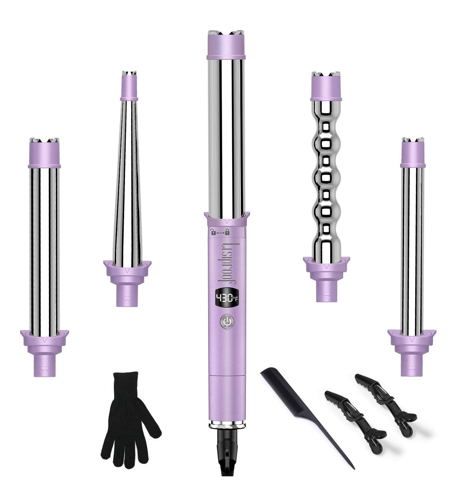 5 in 1 Curling Wand Set with Interchangeable Barrels for Wavy Hair Styling | LCD Display & Temperature Adjustment | Gifts for Women - Buy Online on GoSupps.com