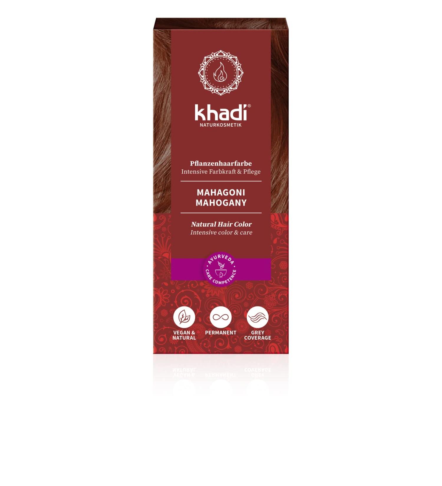 Khadi Mahogany Plant Hair Color - 100g Natural Vegan Formula for Velvety Earthy Red to Dark Red-Brown | 100% Vegetable Certified Natural Cosmetics - Buy Online on GoSupps.com