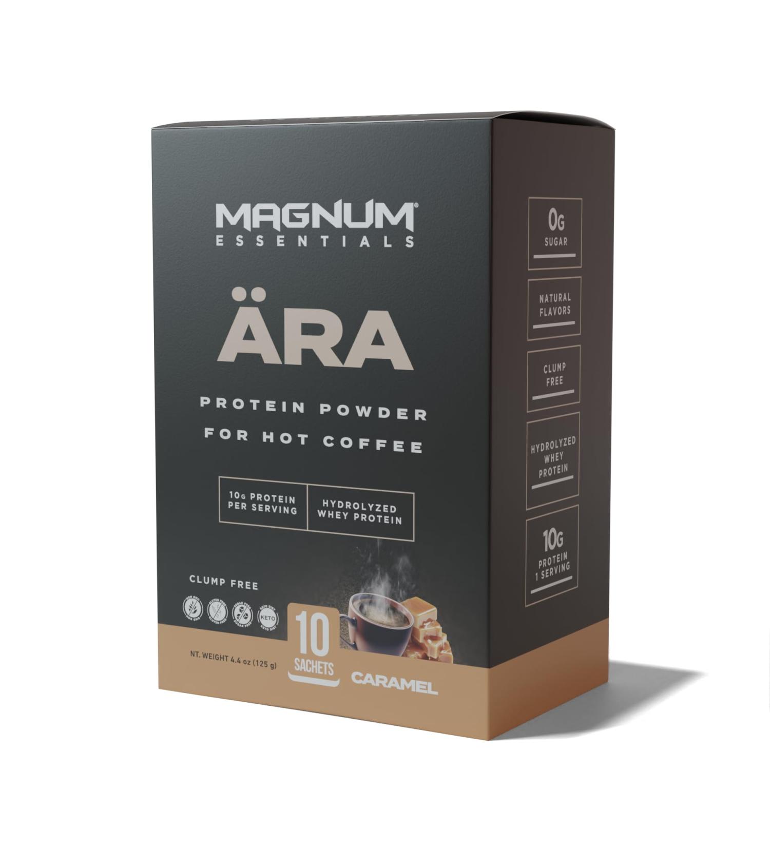 Allo Ara Caramel Protein Powder Coffee | Gluten-Free Clump-Free Sugar-Free | 10 Grams | Dissolves in Hot Lattes Matcha Tea Hot Chocolate | 10 Per Box