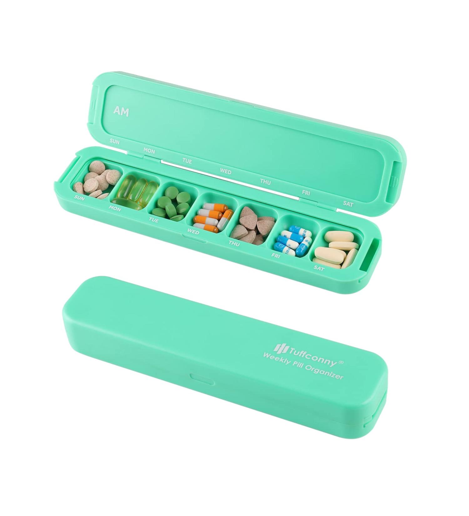 Weekly Pill Organizer 2x Daily - 7 Day AM PM Medicine Case with 14 Compartments for Medications & Supplements (Green) | International Shipping - Buy Online on GoSupps.com