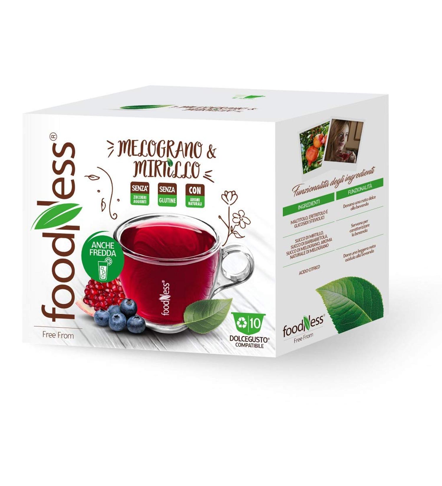 FoodNess - Tisana Mirtillo & Pomegranate Compatible Dolce Gusto Gluten Free Drink with Asper & Acid Flavour (4 Packs Tot. 40 Capsules)
