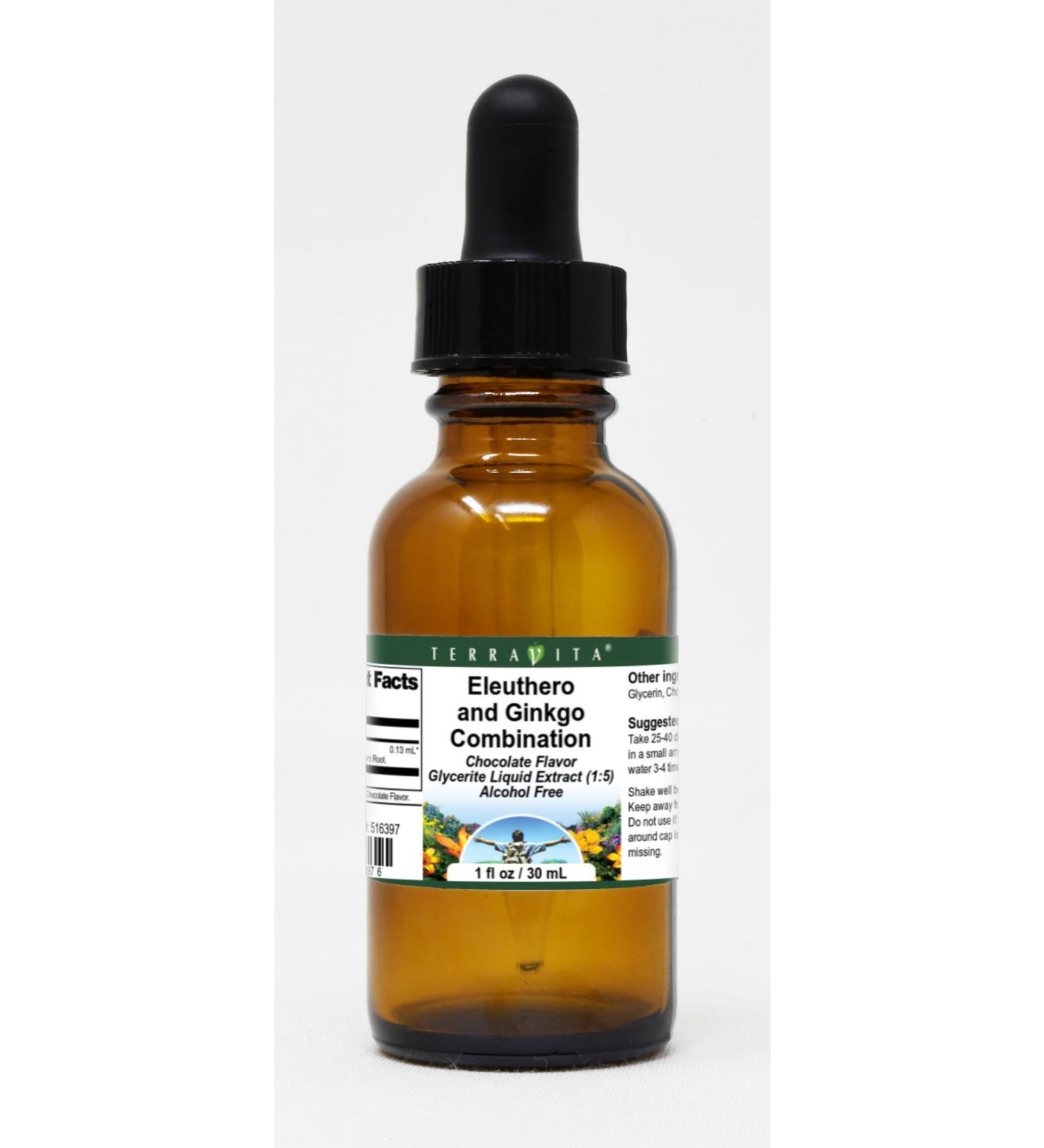 Eleuthero and Ginkgo Combination - Glycerite Liquid Extract (1:5) Chocolate Flavored Alcohol-Free (1 oz ZIN: 516397) - 3 Pack - Buy Online on GoSupps.com