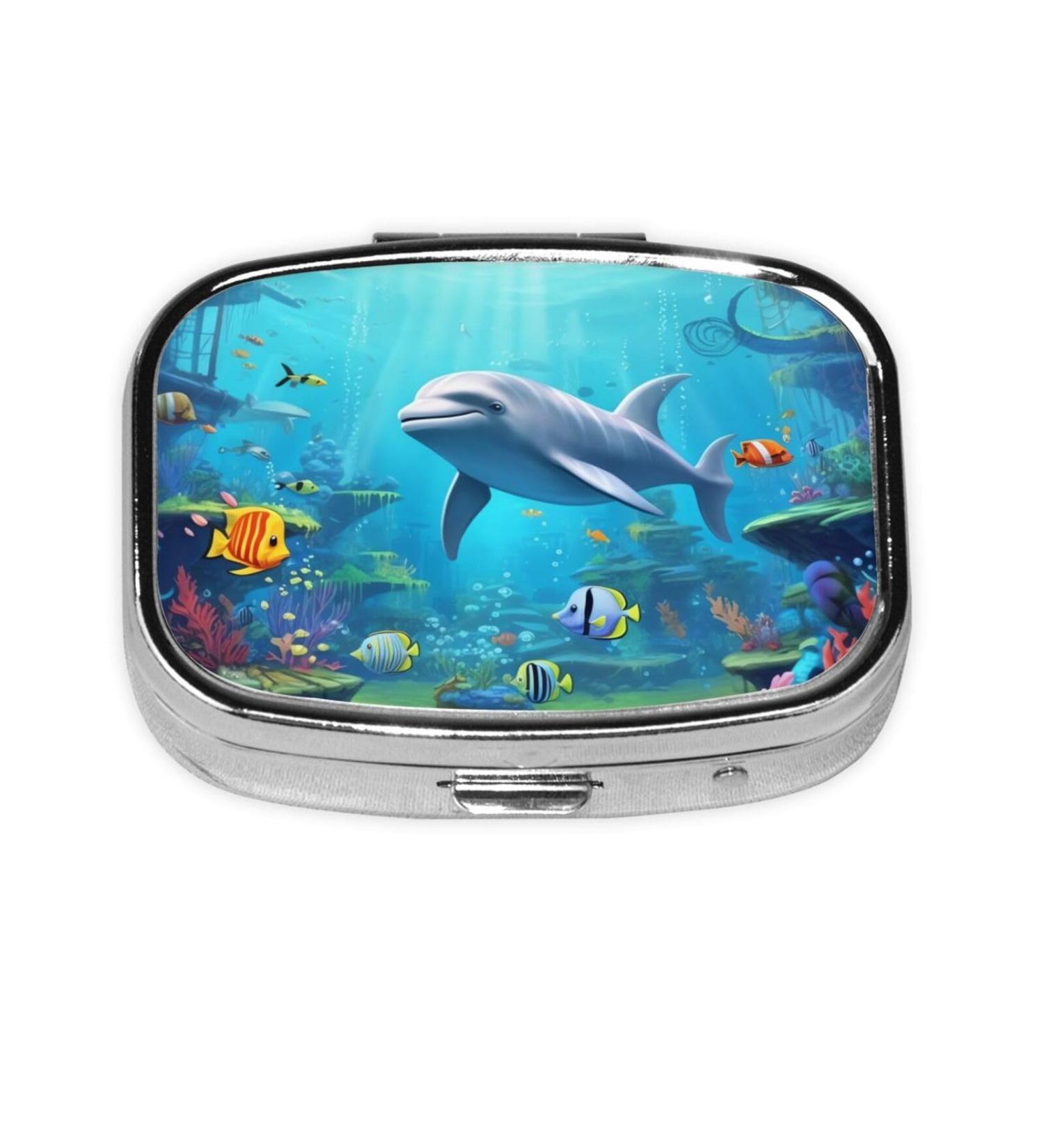 Ocean Animals Printed Square Pill Box | Portable Travel Medicine Organizer | International Shipping Available - Buy Online on GoSupps.com