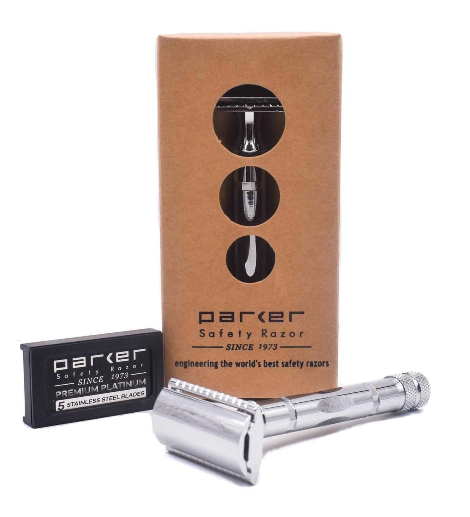 Buy Parker 89R 3-Piece Safety Razor - Chrome-Plated Brass Handle & 5 Premium Double Edge Blades | International Shipping Available - Buy Online on GoSupps.com