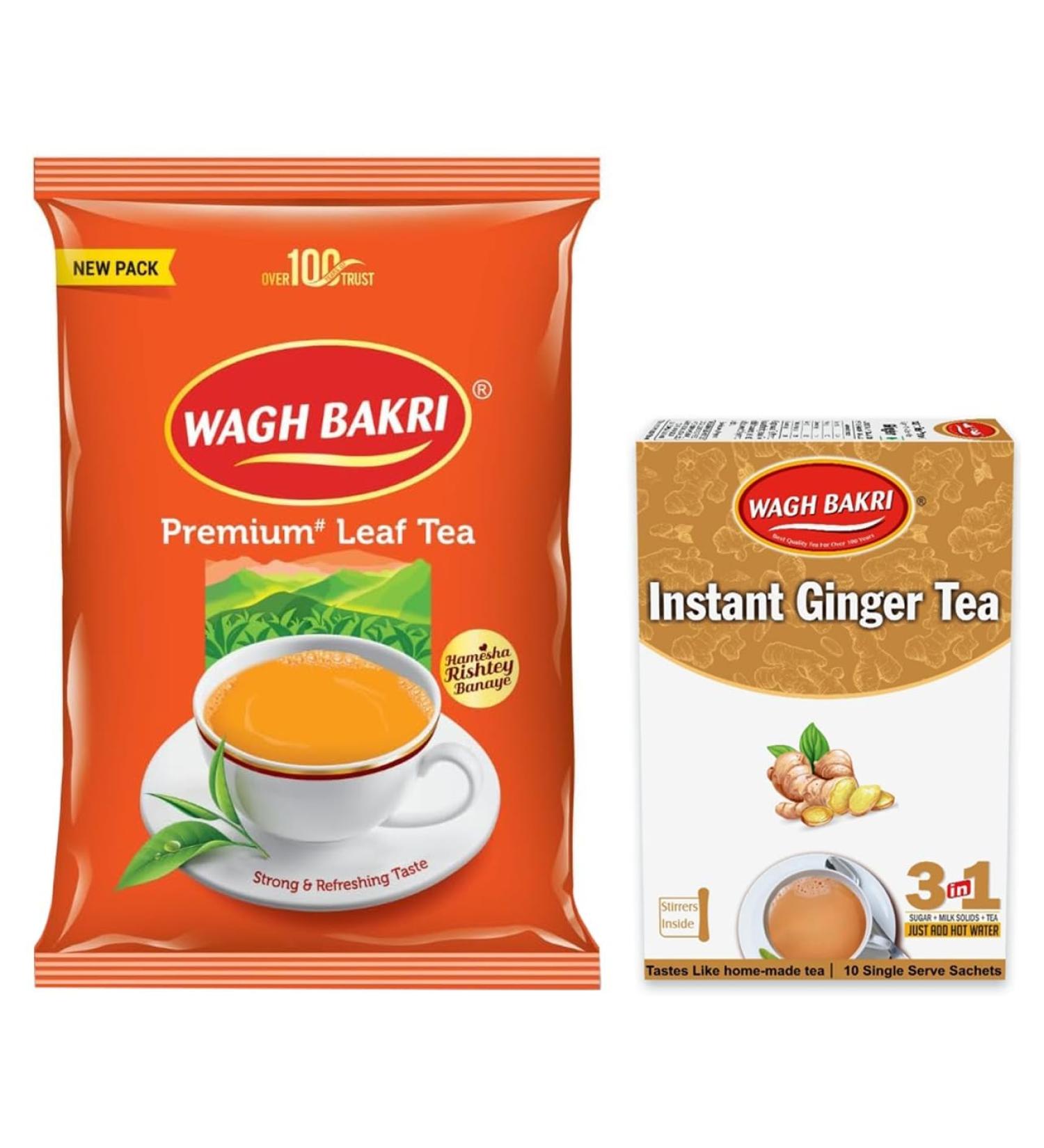 Wagh Bakri Premium Leaf Tea 1kg & Wagh Bakri Ginger Instant Tea Premix 140g