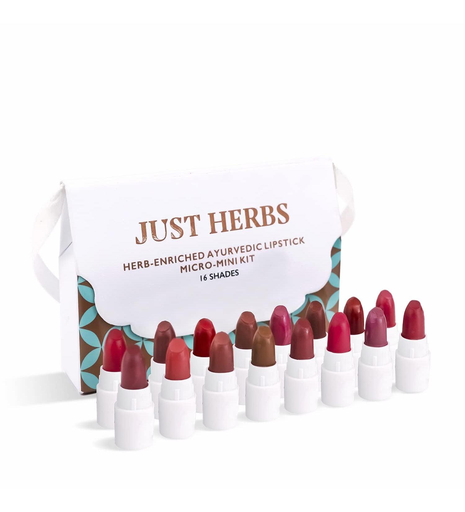 ECH Green Velly Herbs Ayurvedic Creamy Matte Micro Mini Lipstick Kit Lip Hydrating & Moisturizing Lipsticks for Women Suitable All Indian Tones (Pack of 16) - Buy Online on GoSupps.com