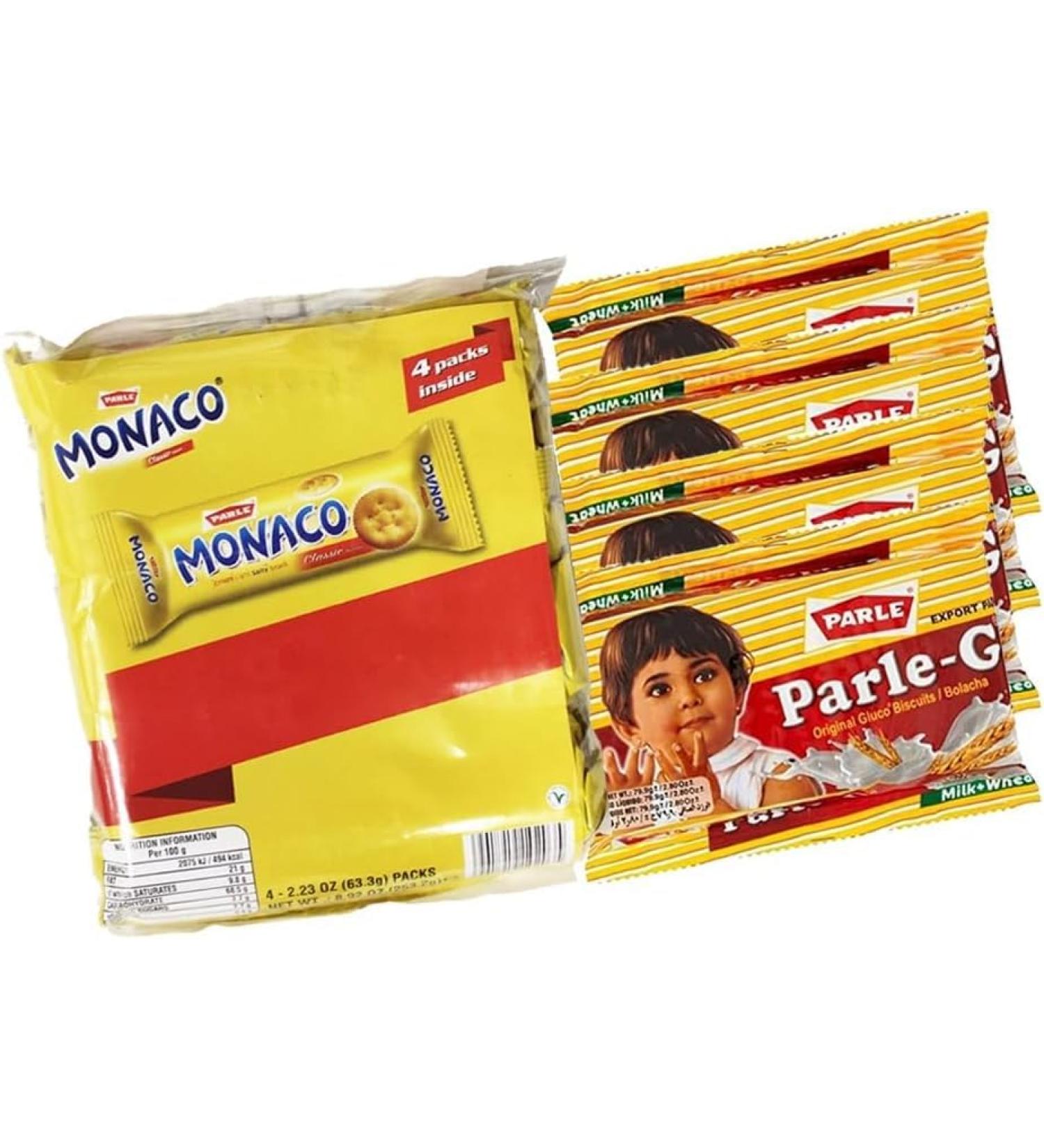 Seelans Parle Monaco Biscuits And Original Glucose Biscuits 63.3G and 79.9 G Biscuits Tasty And Healthy Favorite Tea Time Snacks Indian (Each Pack Of 4)