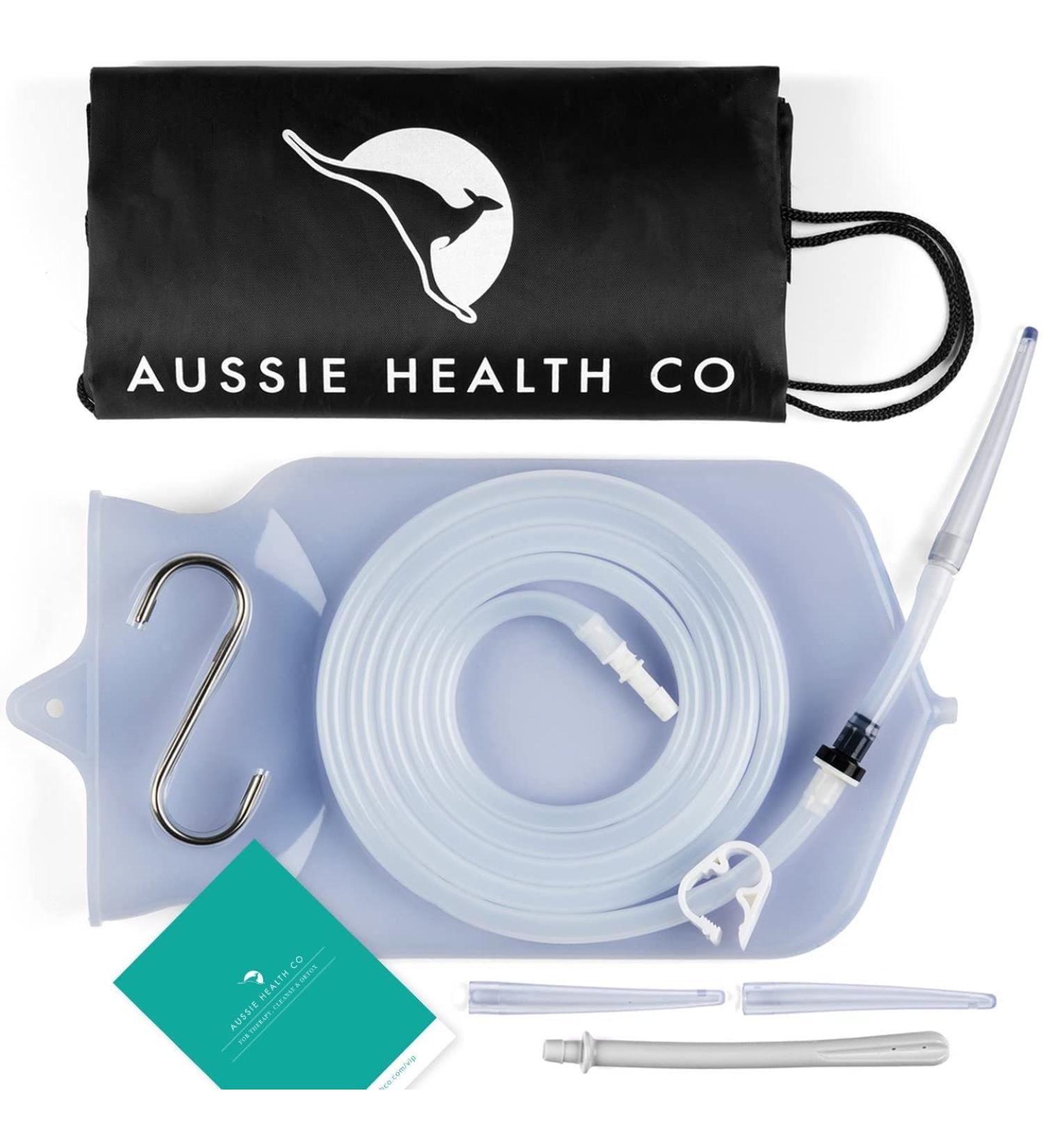 Aussie Health Co Non-Toxic Silicone Enema Bag Kit - 2 Quart Capacity for Colon Cleansing - BPA & Phthalates Free - Includes Hose, Tips, Clamp, Nozzle & Guide - Buy Online on GoSupps.com