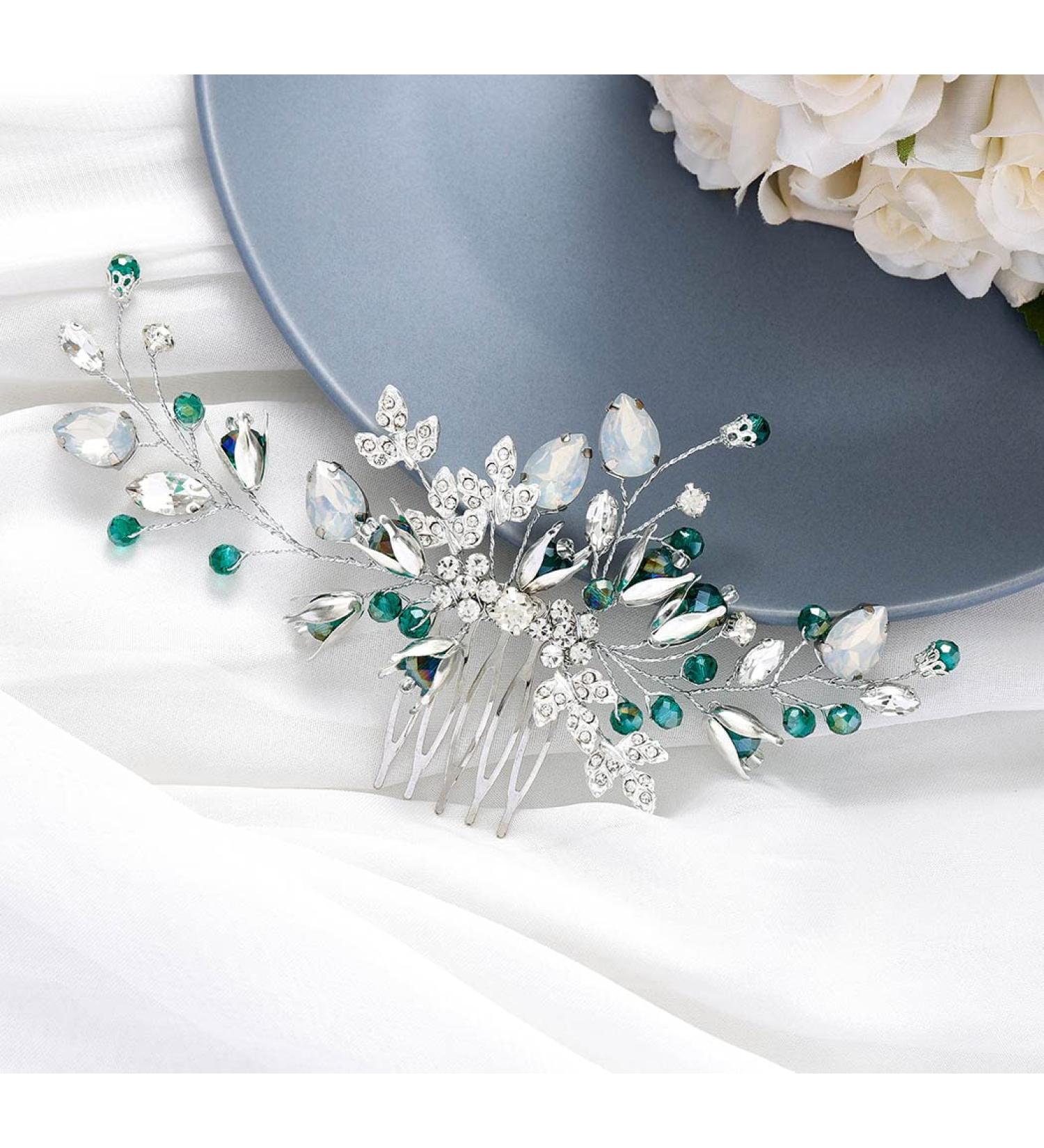 Yean Silver Opal Crystal Bride Wedding Hair Comb - Floral Hair Accessories for Women - Buy Online on GoSupps.com