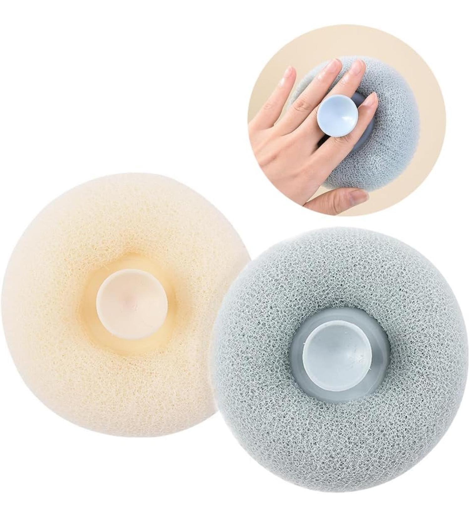 Suction Cup Bath Ball Set - Soft Sunflower Shower Sponge & Exfoliating Loofah for Body Scrub - 2 PCS in Apricot & Blue - Buy Online on GoSupps.com