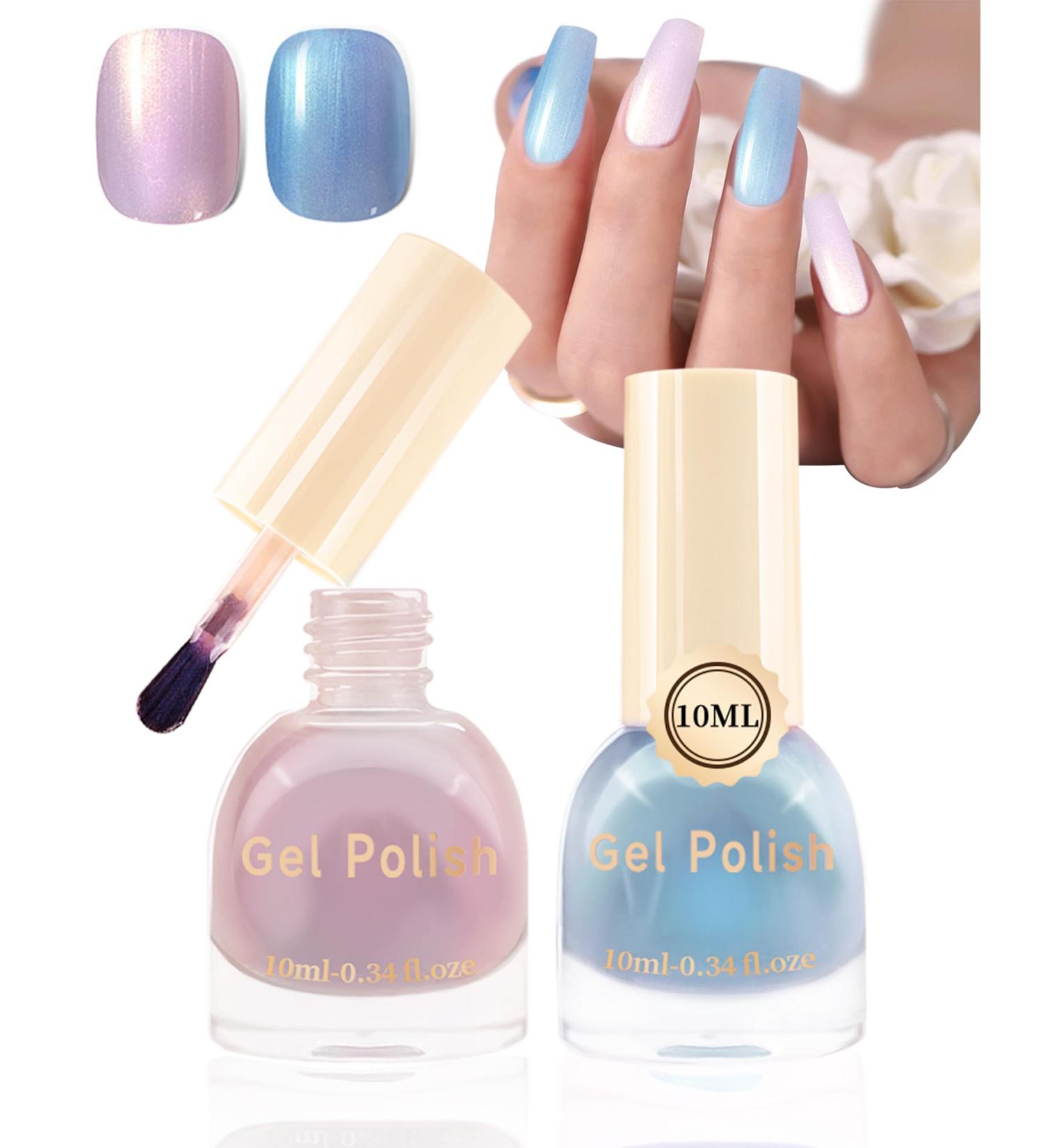 Holographic Aurora Shimmer Nail Gel Glue Polish 2Pcs Long-Lasting Chrome Mermaid Gel Polish Pearl Blue Pink Iridescent Glitter Pearlescent Glossy Colored Trendy Nail Gel Polish Home DIY Gift-235+236 Pearl Blue+ Pink - Buy Online on GoSupps.com