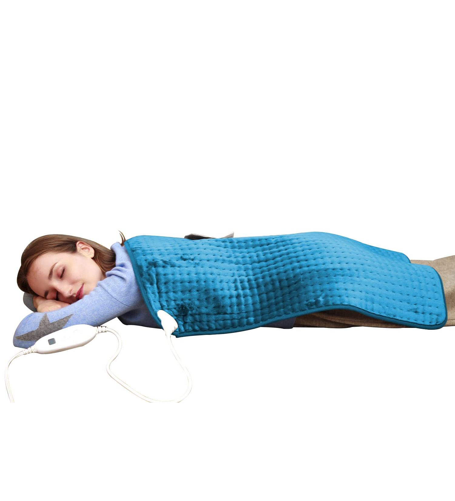 Ruqiji 17''x33'' XXXL King Size Fast-Heating Flannel Electric Heating Pad - 6 Temperature Settings, Pain Relief for Back, Neck, Shoulders, Abdomen, Legs - Light Teal - Buy Online on GoSupps.com