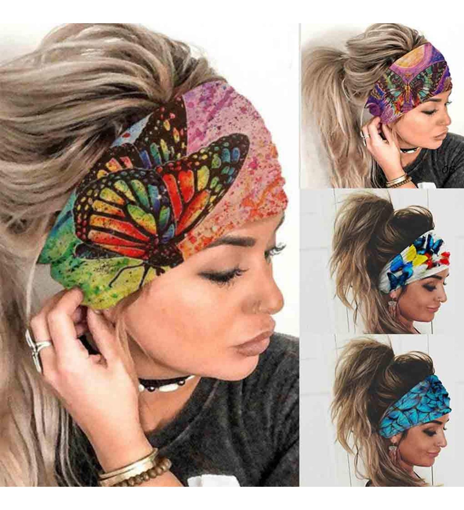 Olbye Wide Boho Headbands 4Pcs - Butterfly Stretch Hair Bands for Women and Girls - Buy Online on GoSupps.com