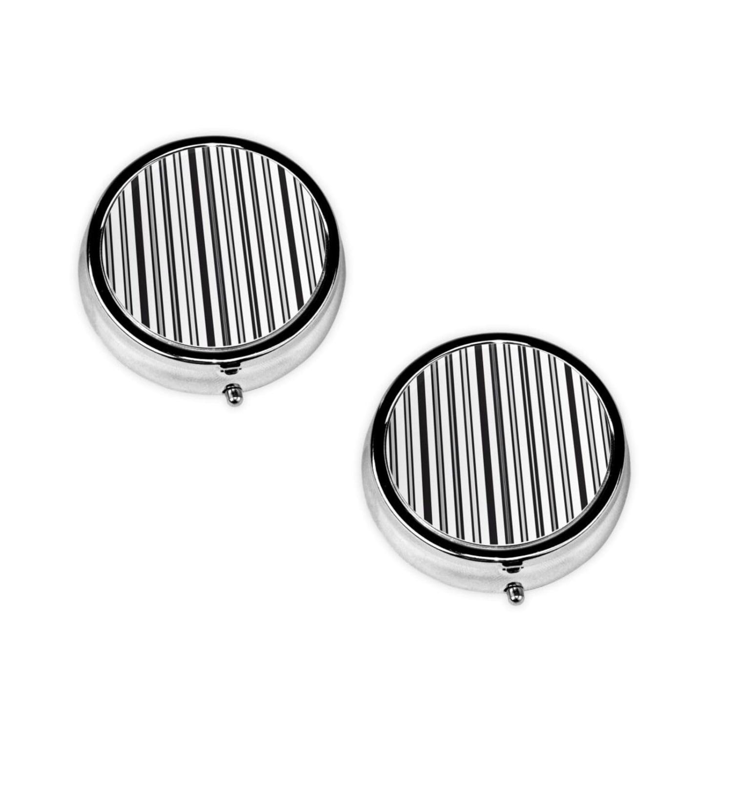 Black & White Stripe Round Pill Box - Mini 3 Compartment Travel Medicine Organizer | Portable Decorative Vitamin Holder - Buy Online on GoSupps.com
