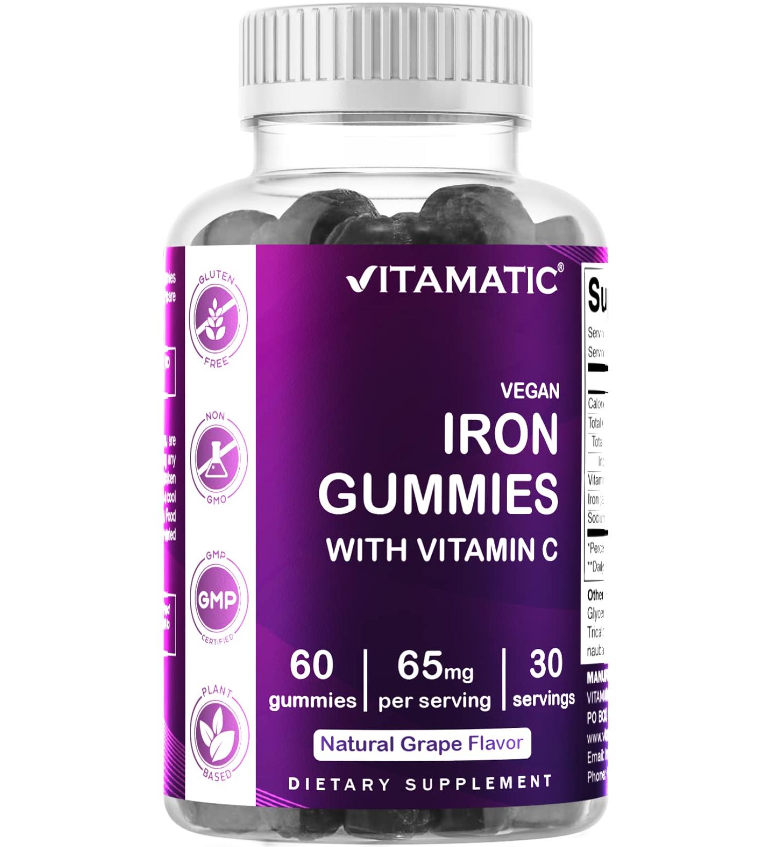 Vitamatic Iron 65 mg Gummies Supplement - 60 Vegan Gummies with Vitamin C - Buy Online on GoSupps.com