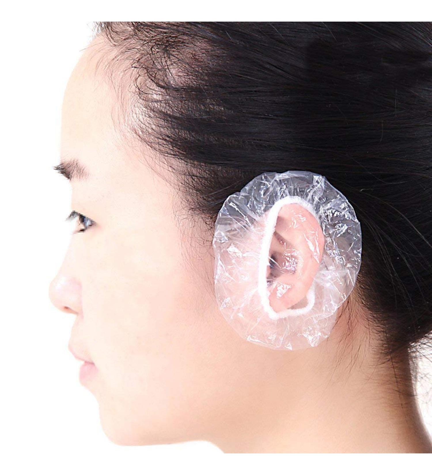 100Pcs Clear Plastic Disposable Elastic Ear Covers - Waterproof Ear Protectors for Hair Dye, Shower, Bathing - Ideal for Home & Salon Use by Women and Men - Buy Online on GoSupps.com