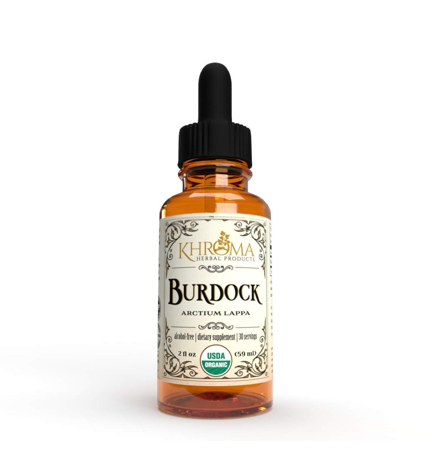 Khroma Herbal Products Organic Burdock - 2 oz Alcohol-Free Herbal Tincture - 30 Servings