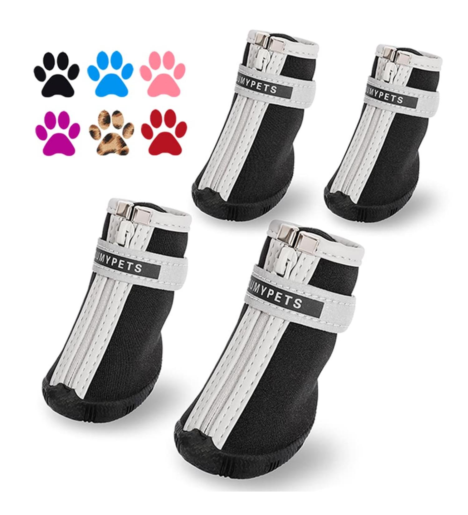 QUMY Small Dog Shoes Reflective Anti-Slip Boots | Winter Snow Booties 4PC Black Size 2 | Hot Pavement Protection - Buy Online on GoSupps.com