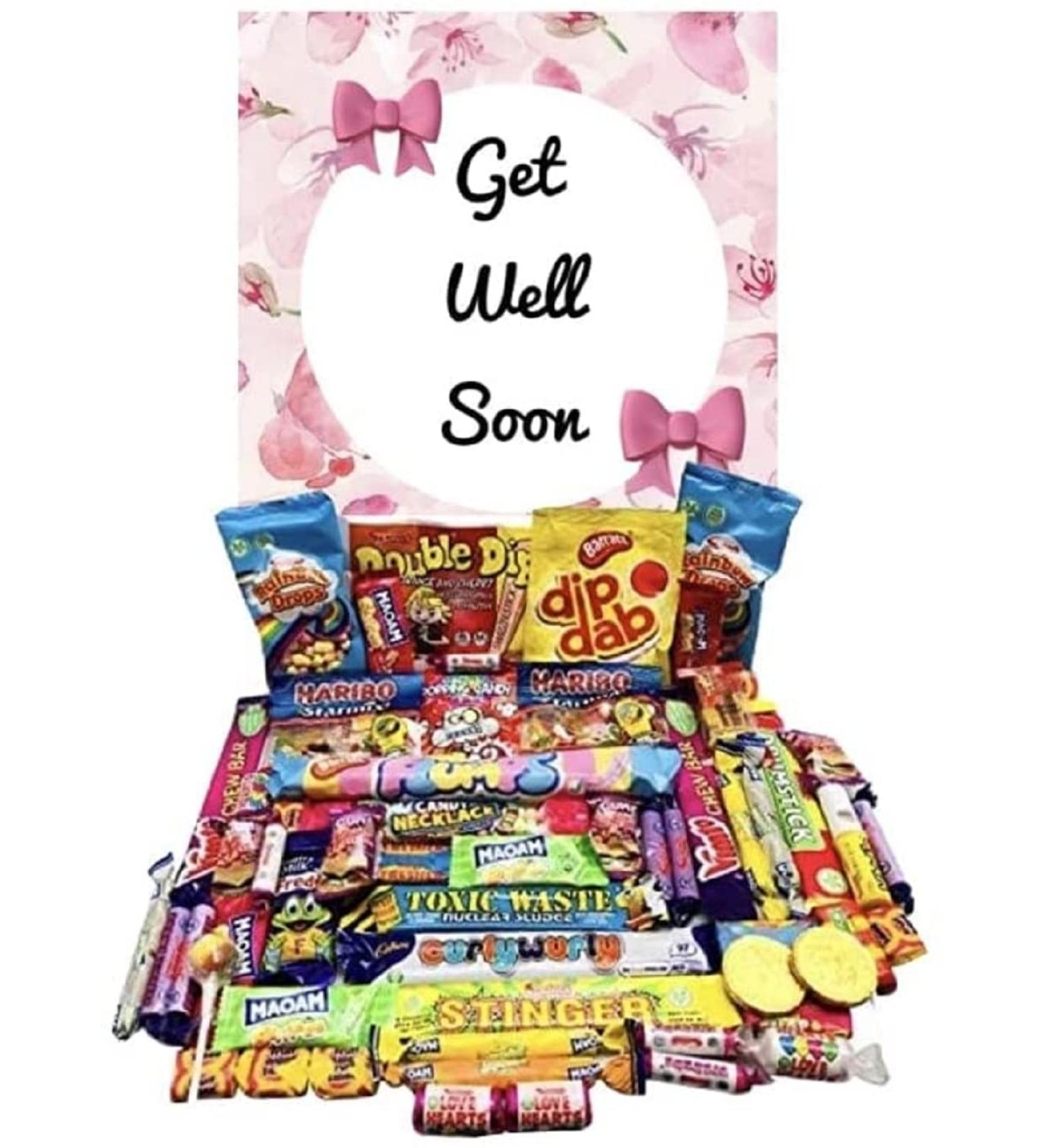 Get Well Soon Gift Pink Pick N Mix Ultimate Retro Sweets Box Sweet Candy Hamper Present over 60 sweets Curly Wurly Freddo Black Jacks Pick and Mix Gift Present - Buy Online on GoSupps.com