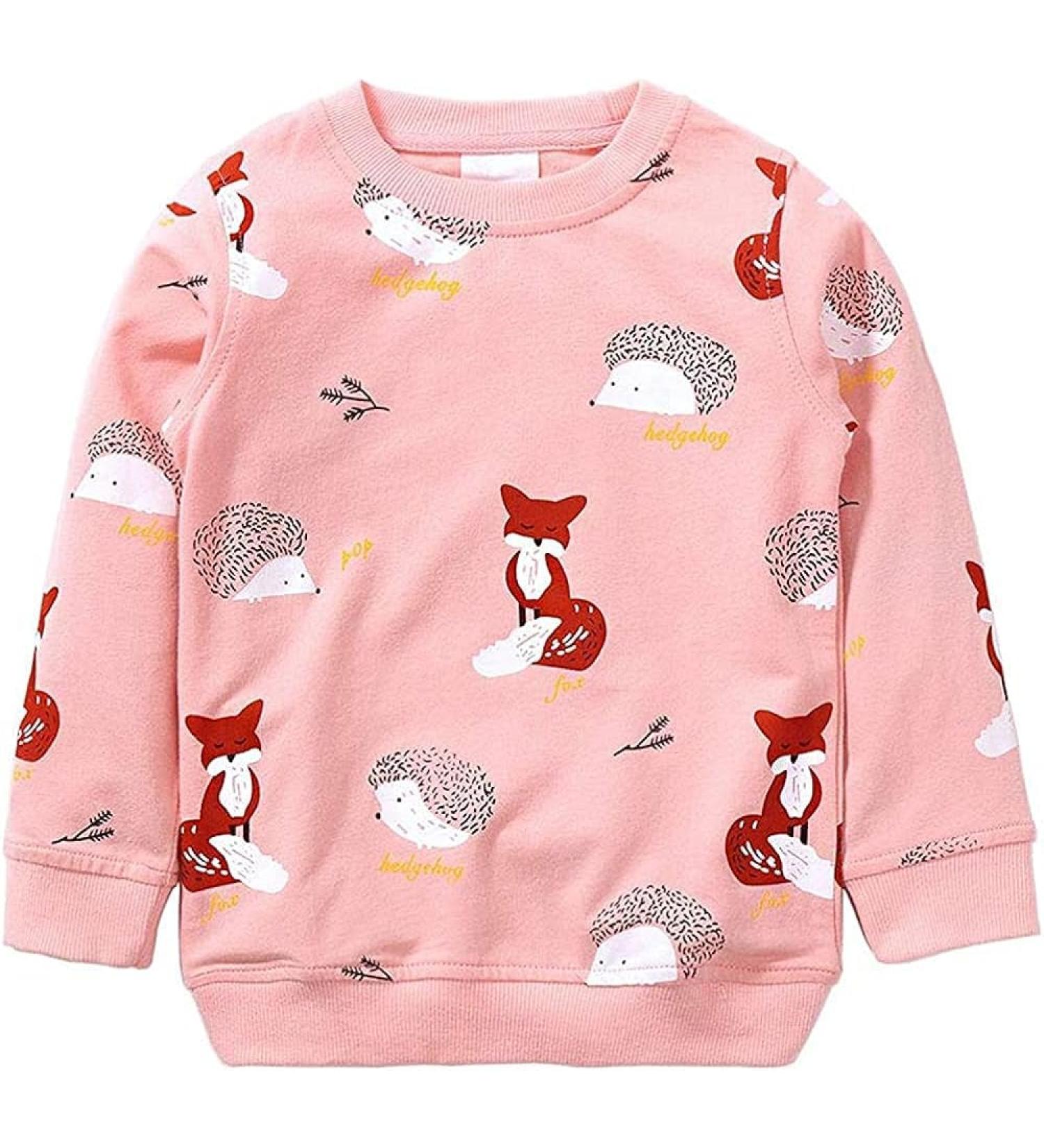 Girls Cotton Sweatshirt | Long Sleeve Casual Jumper for Toddlers | 5-6 Years | Pink - Buy Online on GoSupps.com