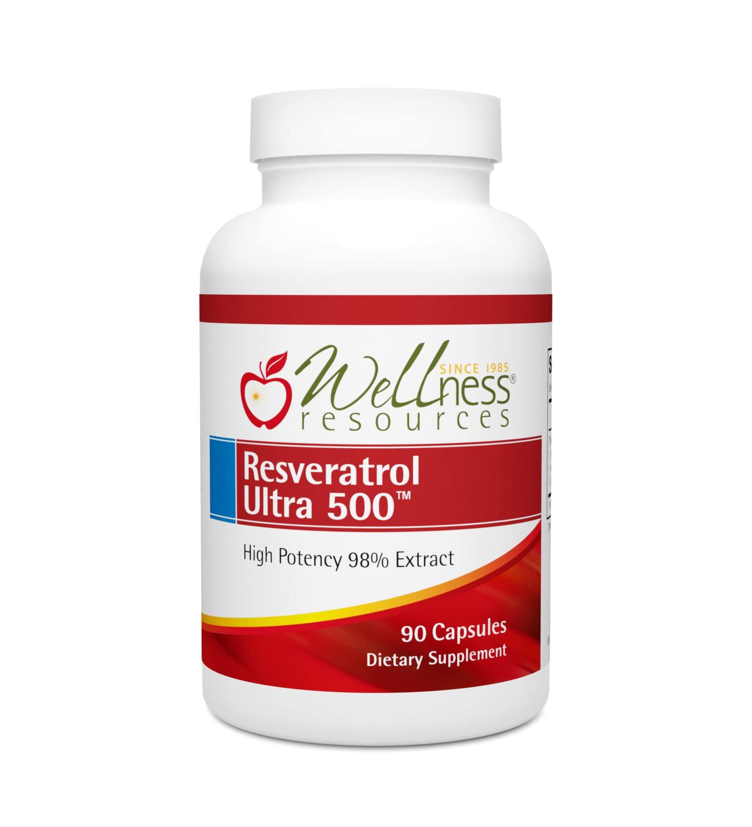 Wellness Resources Resveratrol Ultra 500 - High Potency 98% Trans-Resveratrol 500mg Per Capsule (90 Capsules) - Bioactive Resveratrol Supplement - Buy Online on GoSupps.com