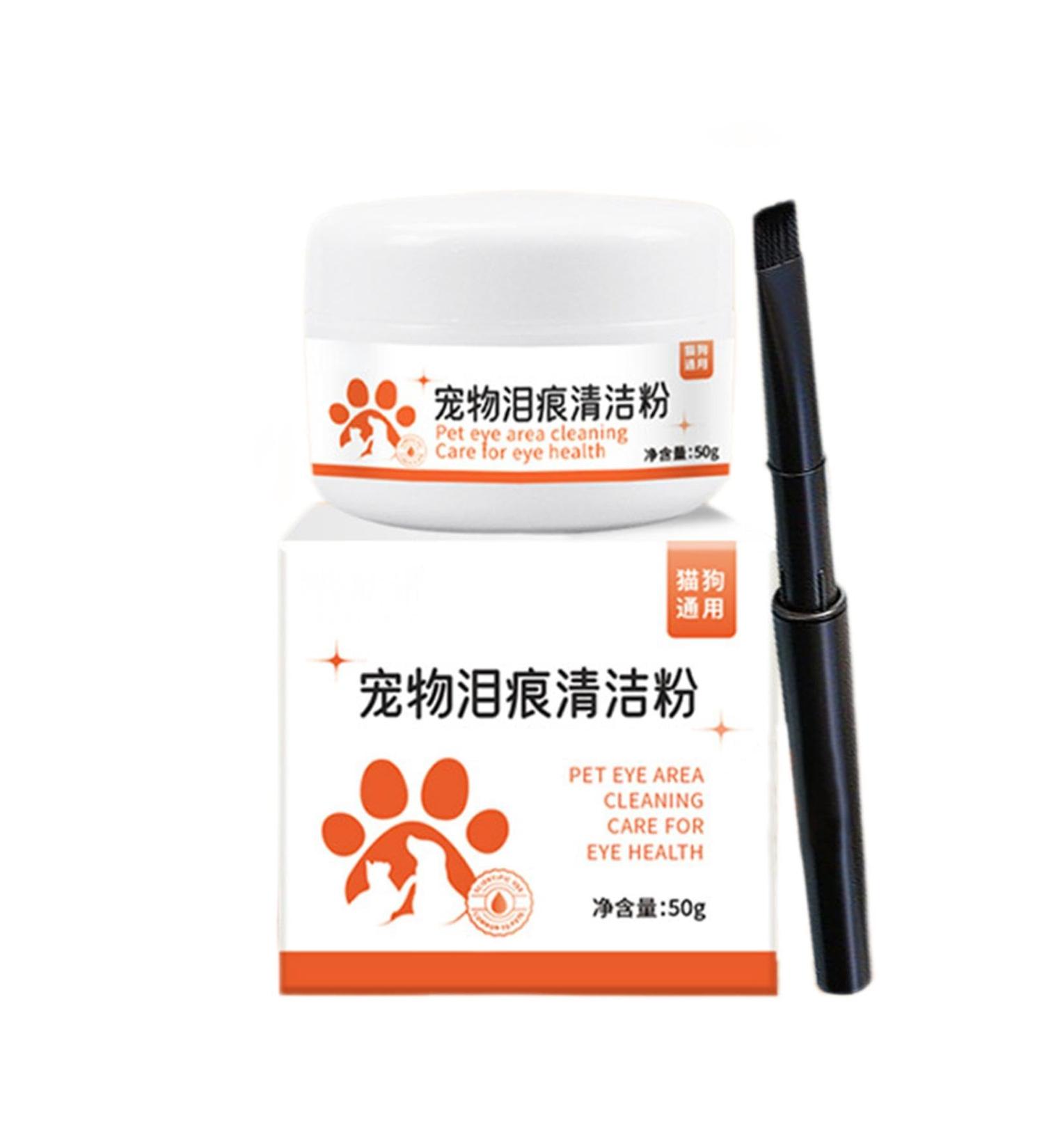 Dog Tear Stain Remover | Mild 50g Dog Tear Stain Remover Powder with Brush Fast-Acting Pet Eye Cleaning Supplies for Pet Shelter Pet Hospital - Buy Online on GoSupps.com