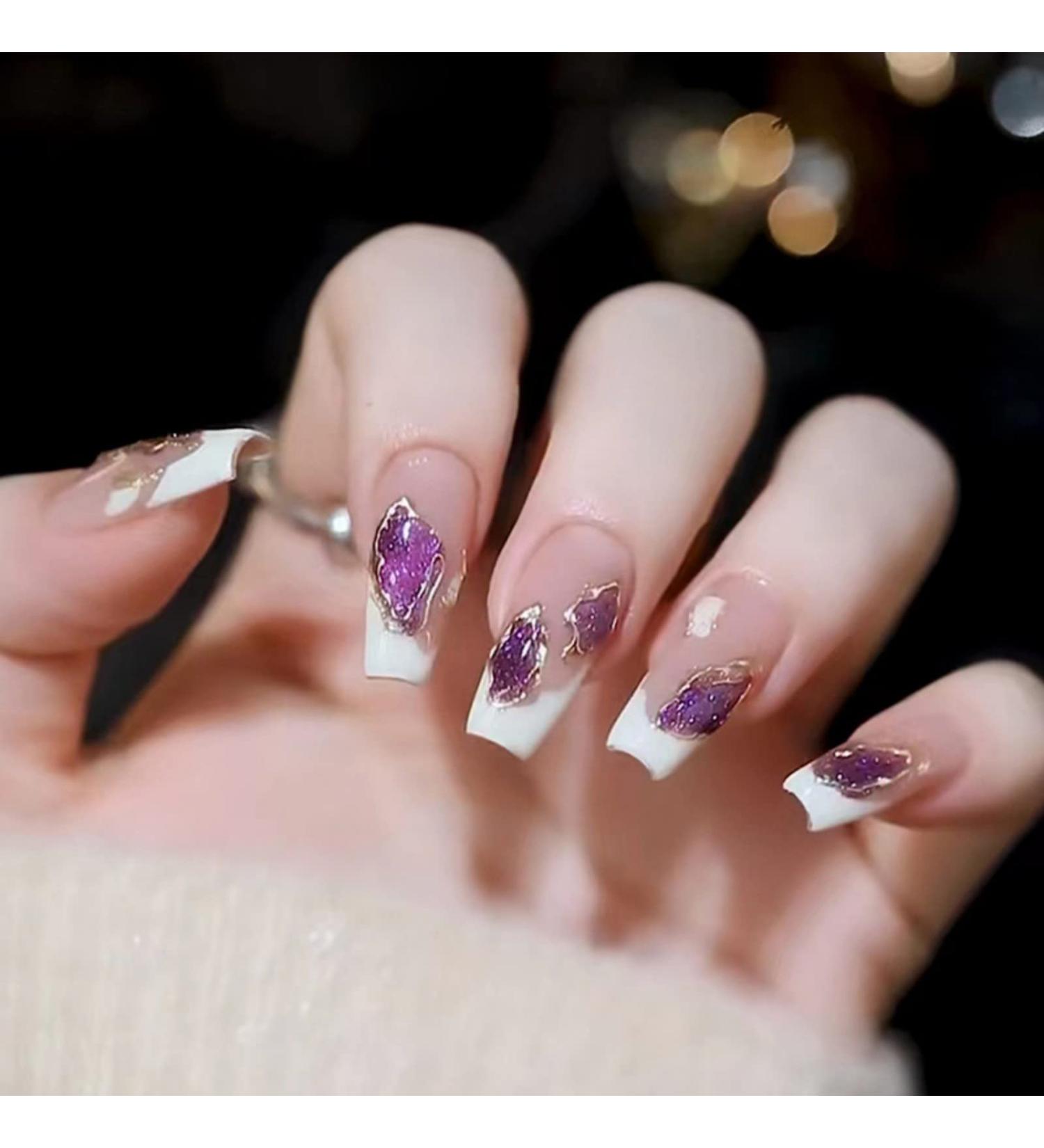 JUSTOTRY 24 Pieces Coffin Nails - Beige French Artificial Nails with Gems | Press On Nude Ballerina Nails | Long Coffin Fingernails for Women - Perfect for International Shipping - Buy Online on GoSupps.com