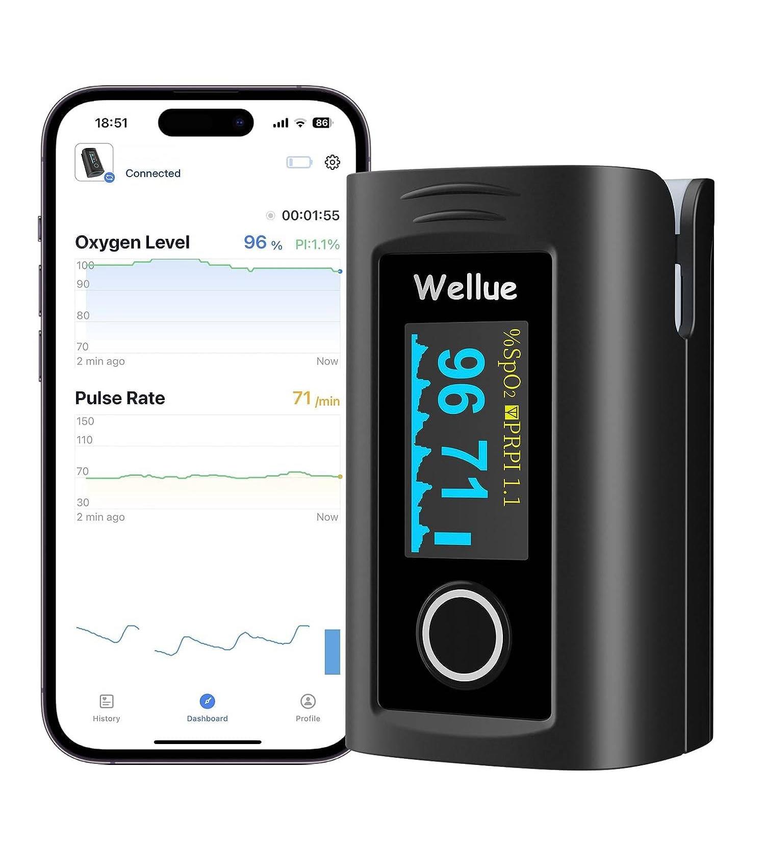 Viatom Bluetooth Finger Pulse Oximeter - Accurate Blood Oxygen & Heart Rate Monitor with App 12 Data Records Alarm Feature - Buy Online on GoSupps.com