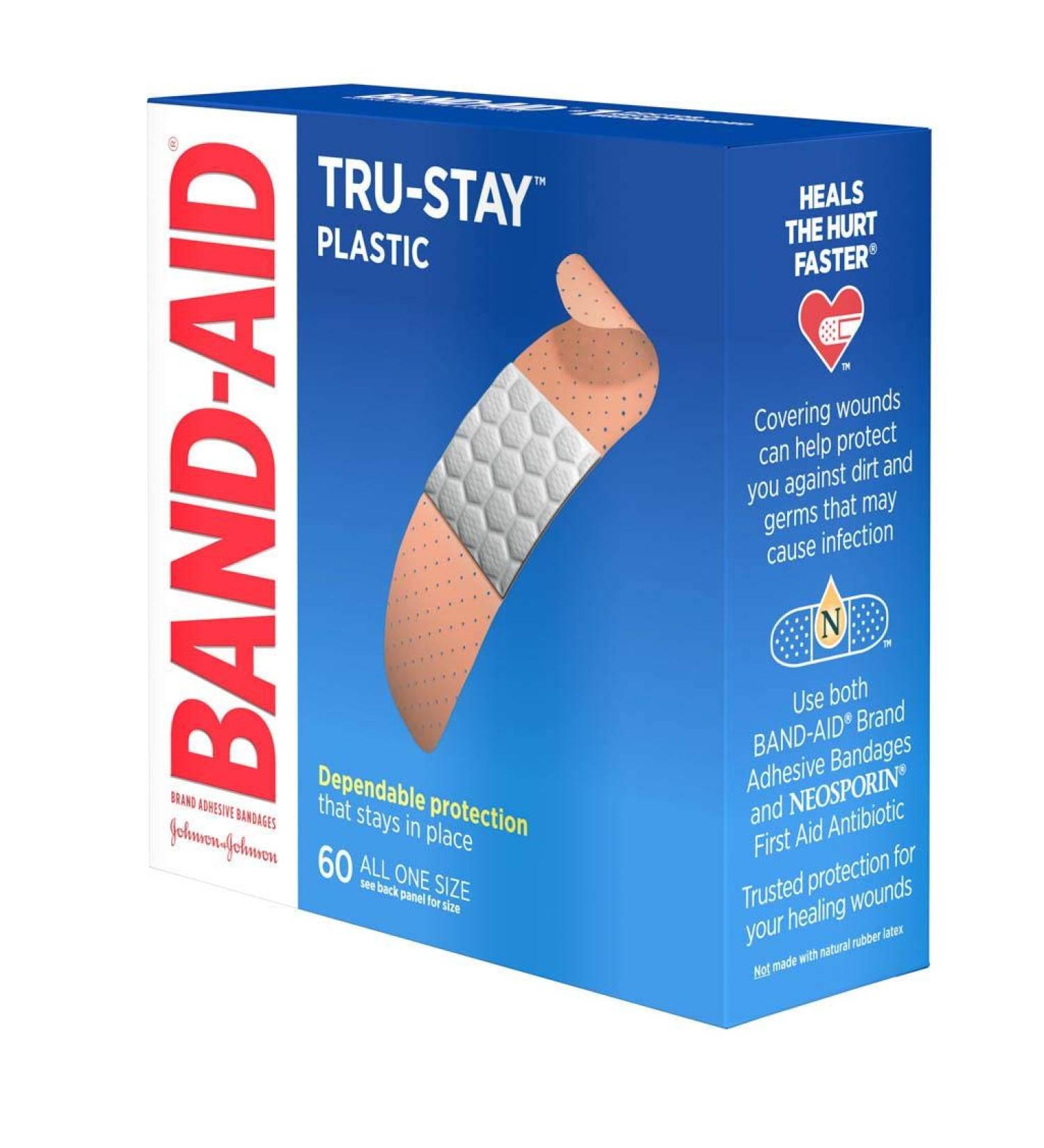 Band-Aid Brand Tru-Stay Plastic Strips Adhesive Bandages All One Size 60 Count