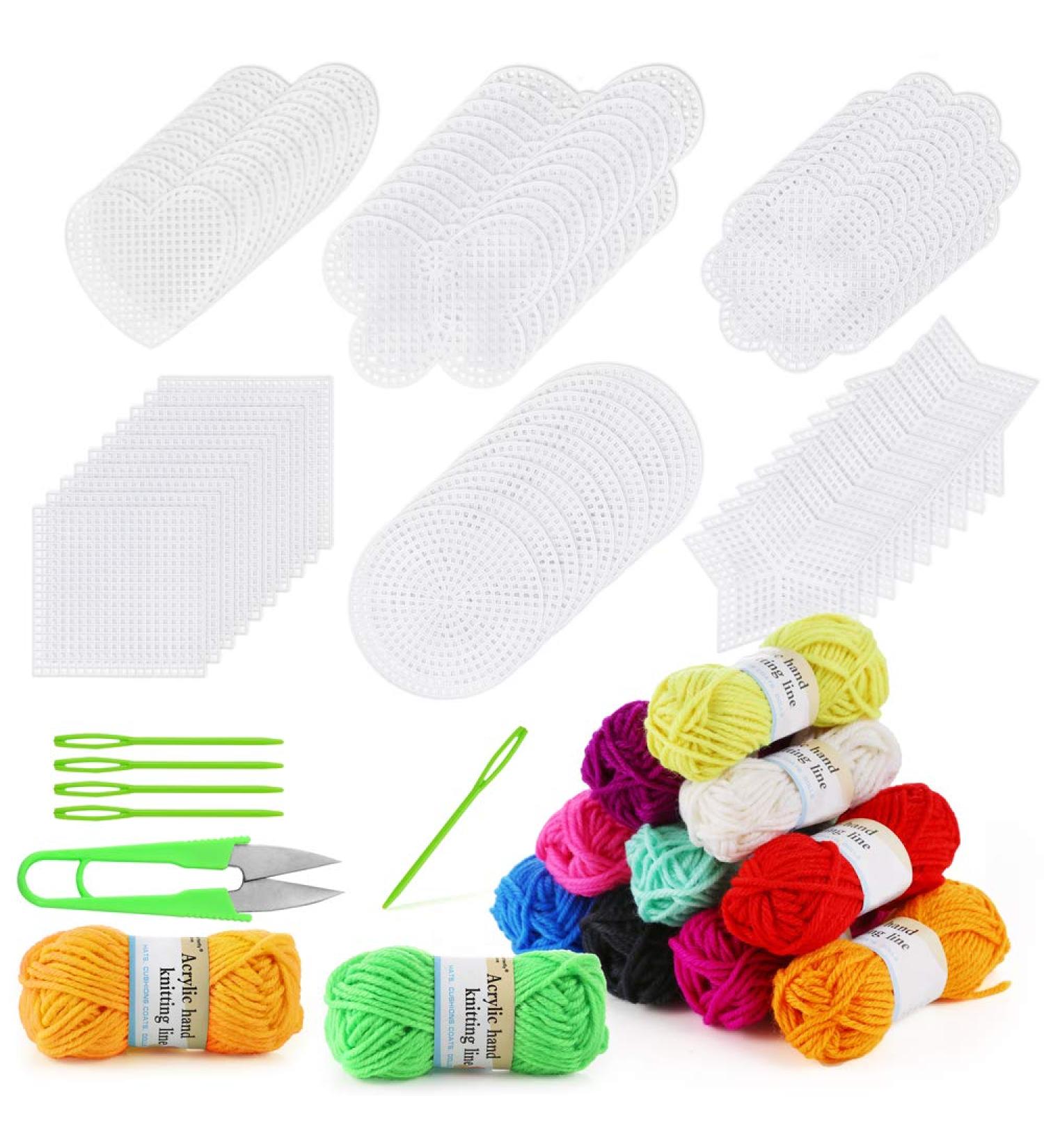 Pllieay 60-Piece Mesh Plastic Canvas Kit with 6 Shapes, 3 Clear Canvas, Yarn, and Tools for Embroidery, Craft Projects - Buy Online on GoSupps.com
