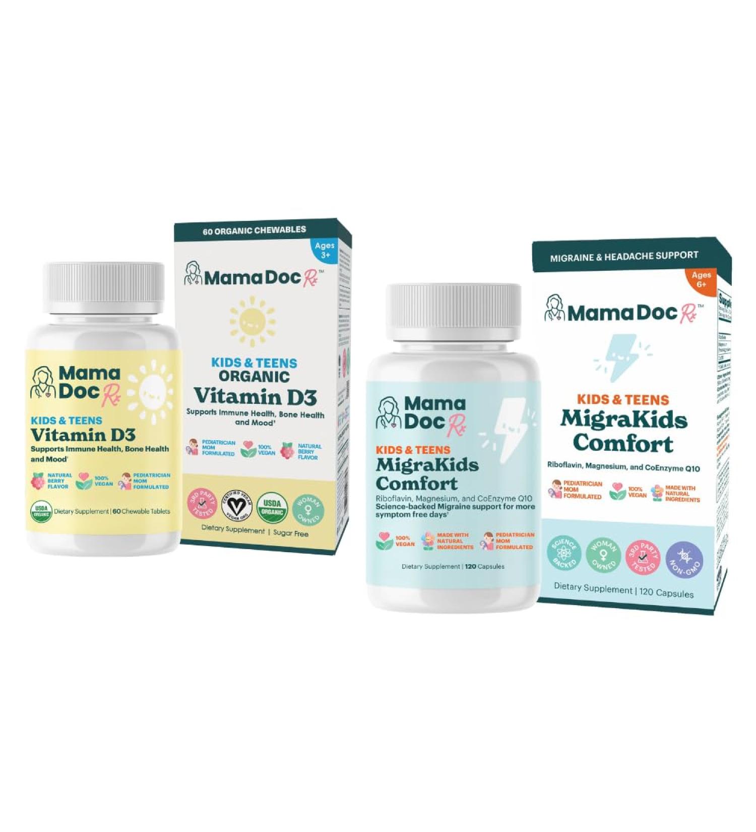 MamaDoc Rx Migraine Relief Duo | Riboflavin Coenzyme Q10 Magnesium & Vitamin D | Ages 6+ - Buy Online on GoSupps.com