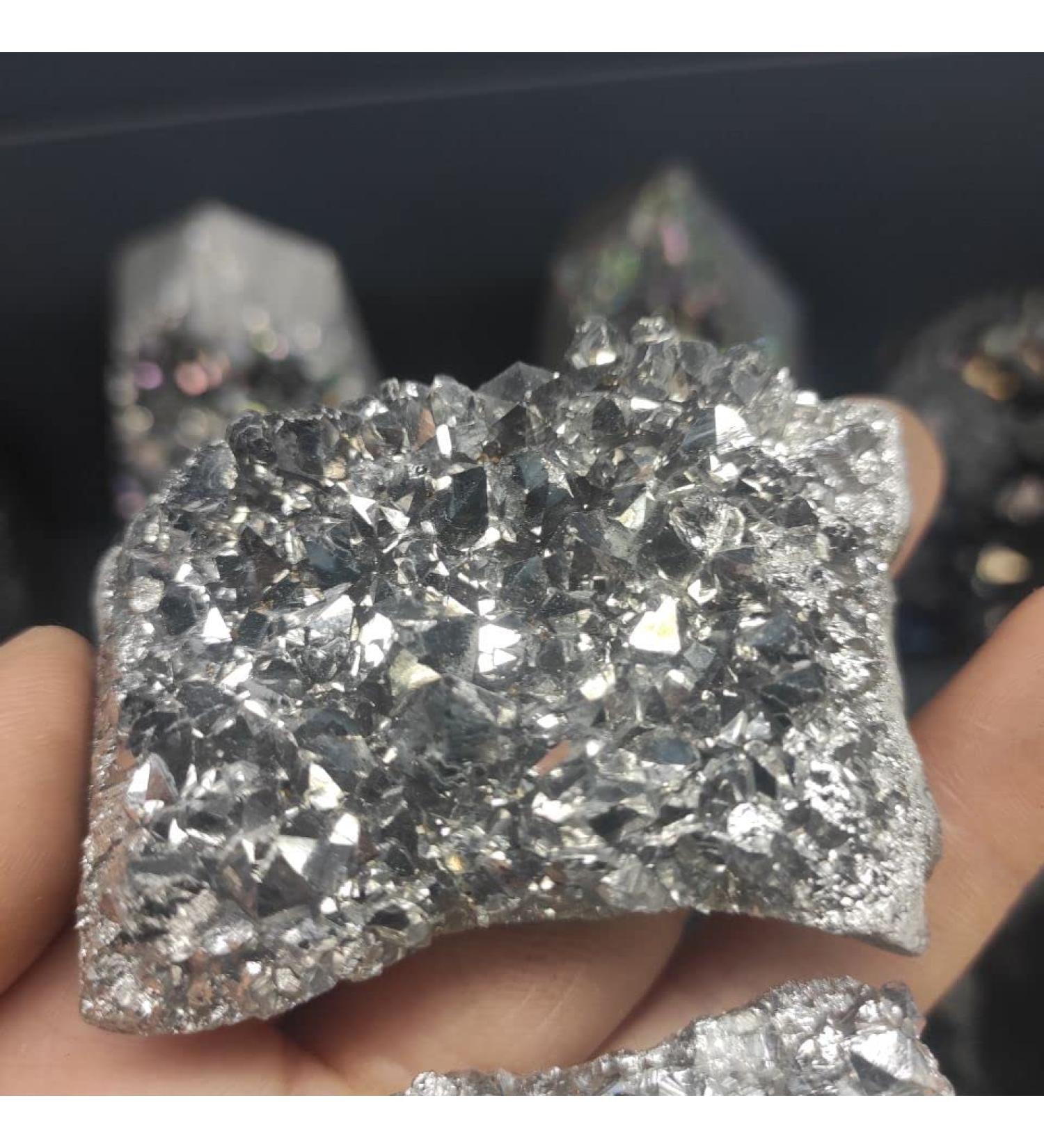 Natural Crystal Rough 1pcs Natural DIY Materials Making Electroplating Silver Raw Gemstone Crystal Cluster Titanium Geode Gifts Specimens 80-100g - Buy Online on GoSupps.com