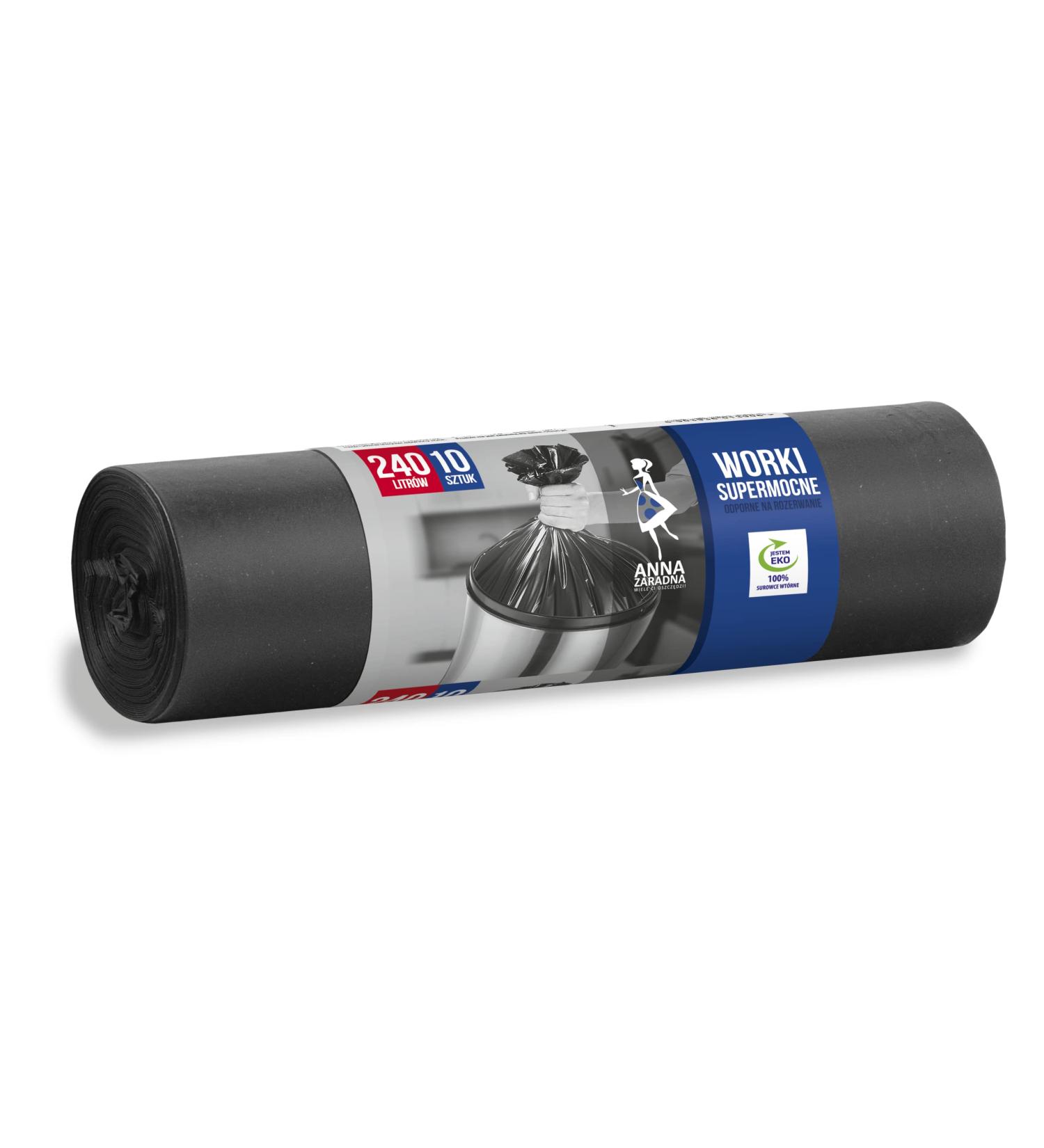 Anna Zaradna ST-AZ-013906 garbage bag tearproof super strong 240l |10 pieces |Garbage sack garbage bag waste bags for household waste office made of thick LDPE regranulate film Color: black